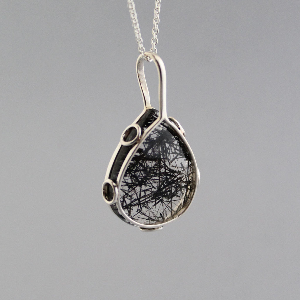Black Rutilated Quartz Necklace, Handmade 925 Sterling Silver Gemstone Jewelry, black rutile jewelry
