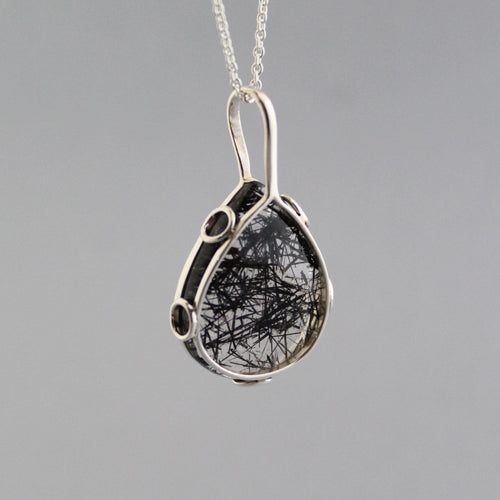 Black Rutilated Quartz Necklace, Handmade 925 Sterling Silver Gemstone Jewelry, black rutile jewelry