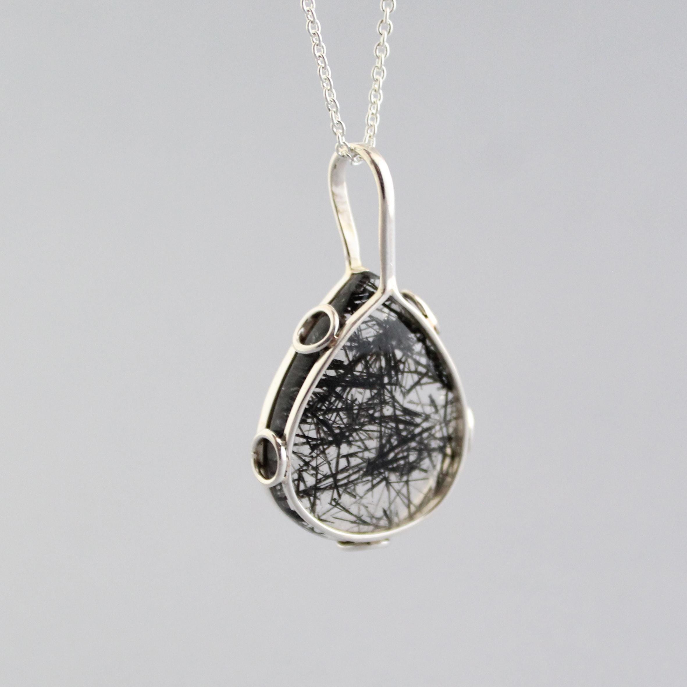 Black Rutilated Quartz Necklace, Handmade 925 Sterling Silver Gemstone Jewelry, black rutile jewelry