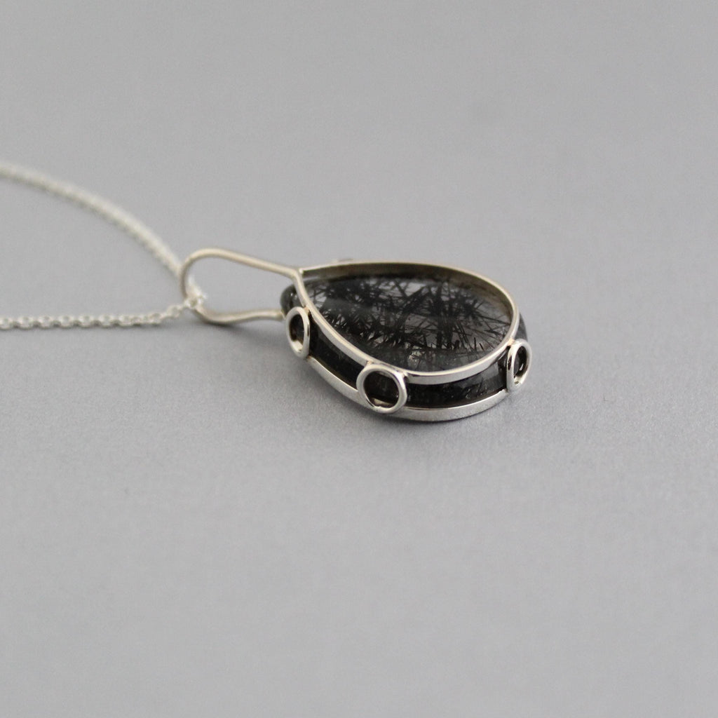 Black Rutilated Quartz Necklace, Handmade 925 Sterling Silver Gemstone Jewelry, black rutile jewelry