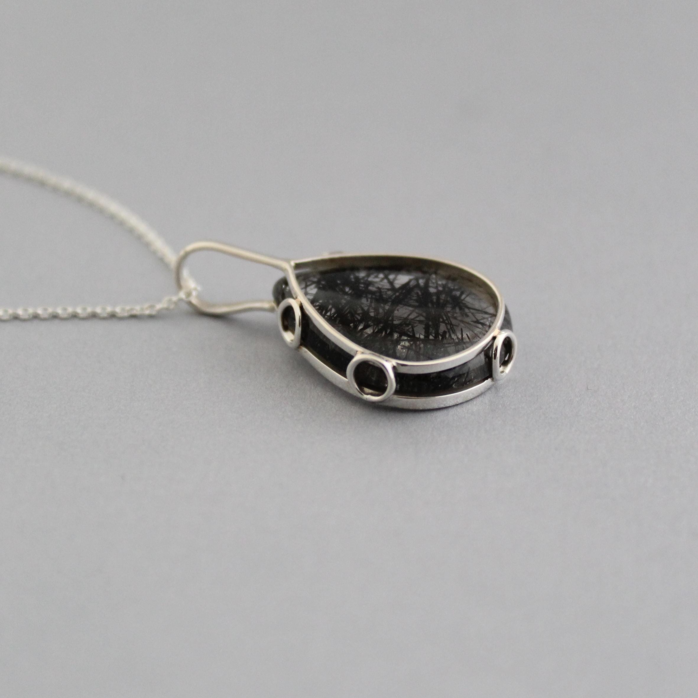 Black Rutilated Quartz Necklace, Handmade 925 Sterling Silver Gemstone Jewelry, black rutile jewelry