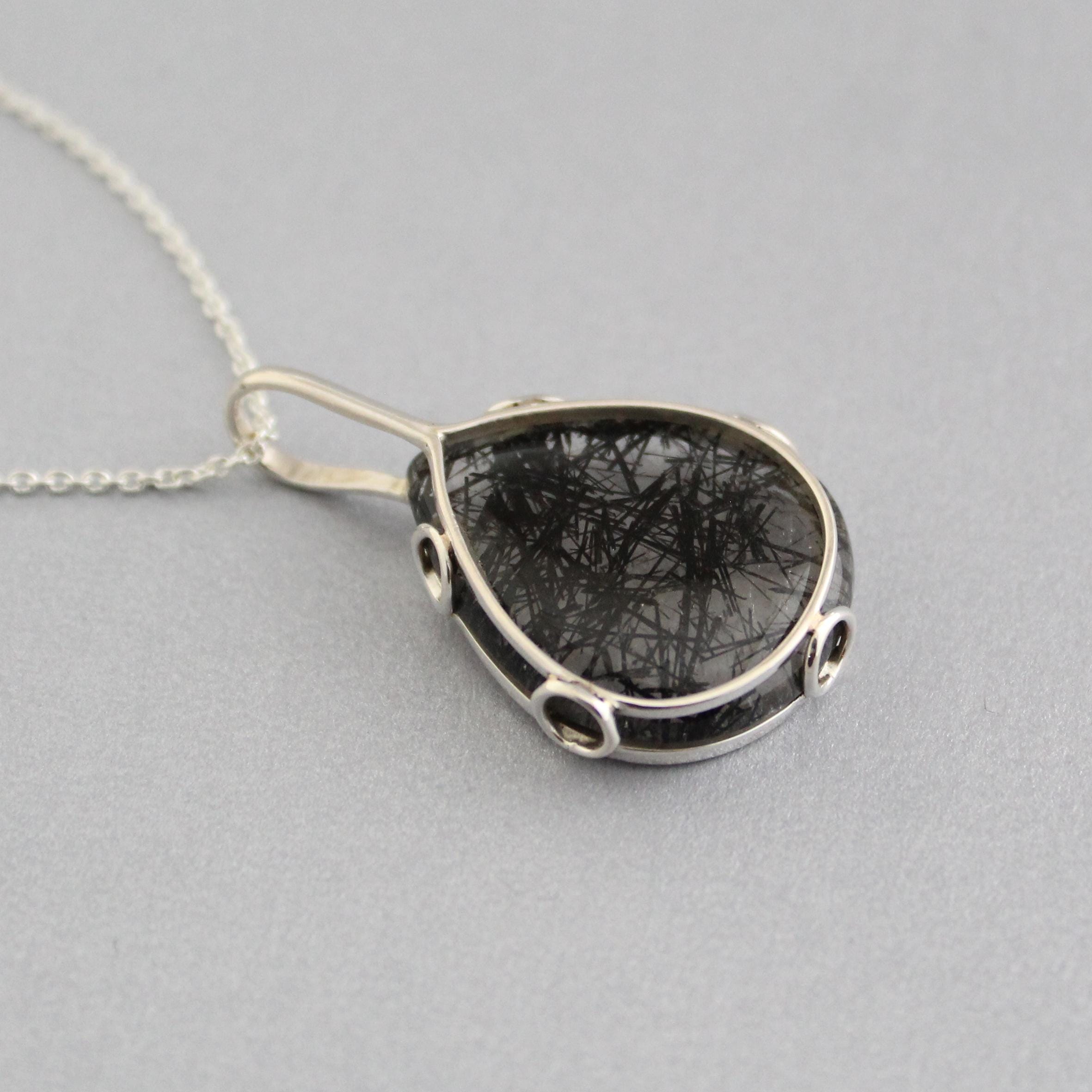 Black Rutilated Quartz Necklace, Handmade 925 Sterling Silver Gemstone Jewelry, black rutile jewelry
