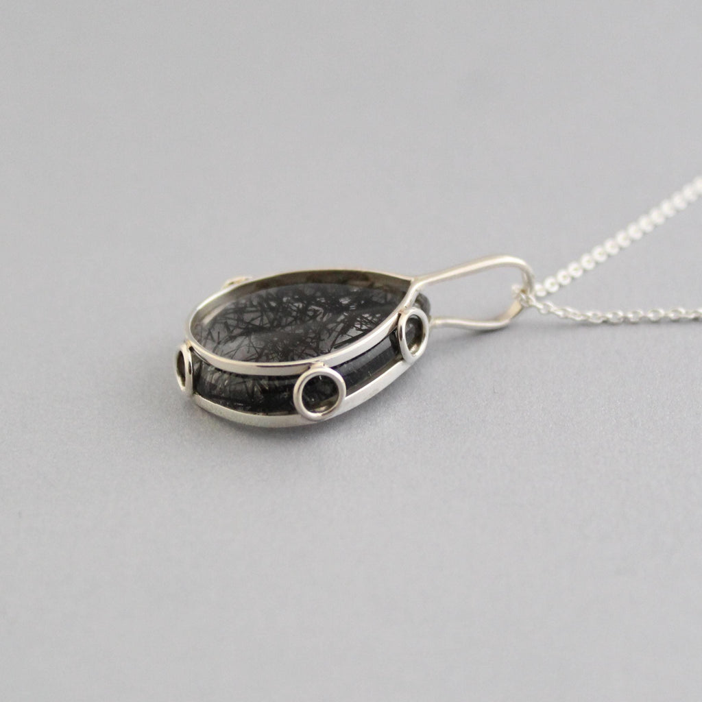 Black Rutilated Quartz Necklace, Handmade 925 Sterling Silver Gemstone Jewelry, black rutile jewelry