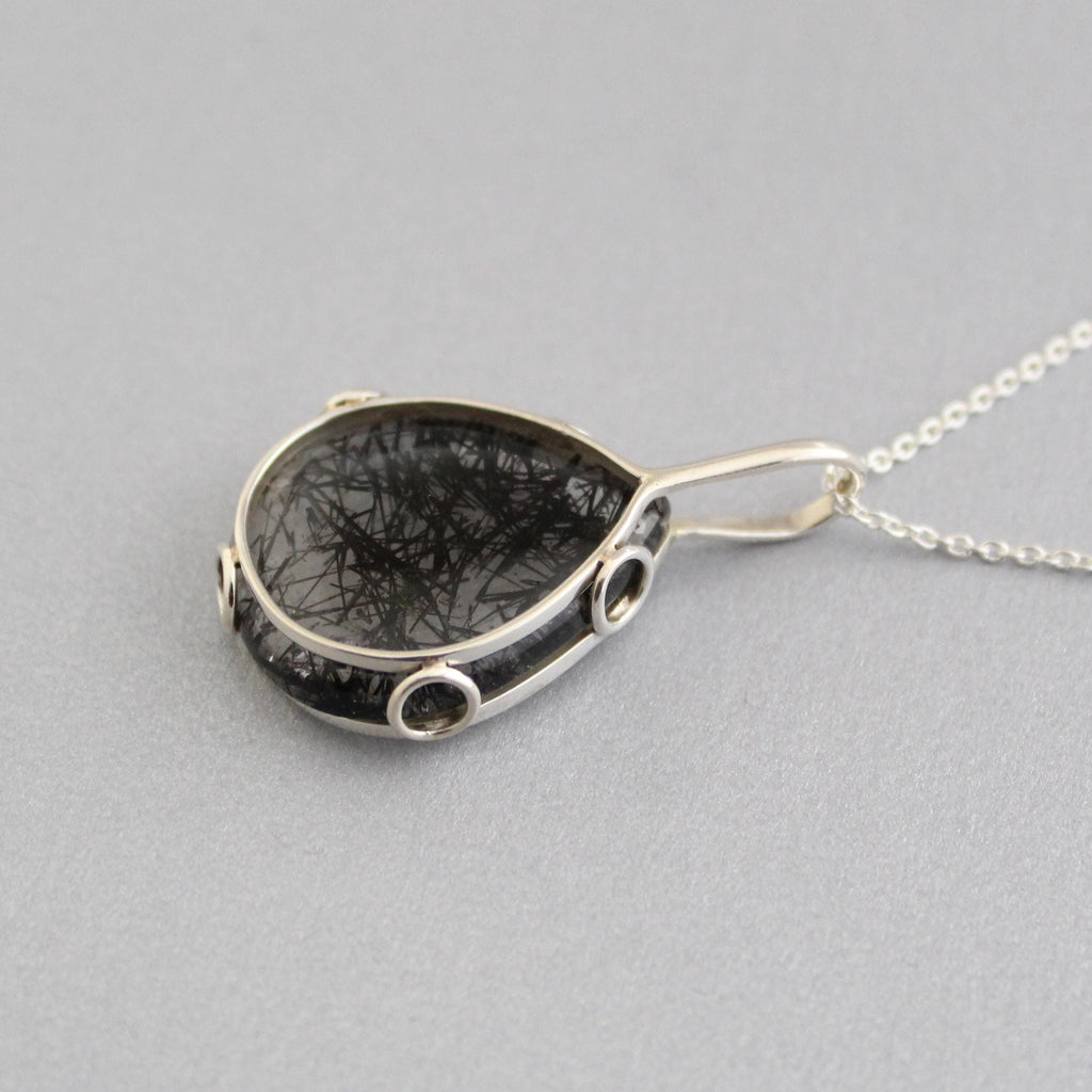 Black Rutilated Quartz Necklace, Handmade 925 Sterling Silver Gemstone Jewelry, black rutile jewelry