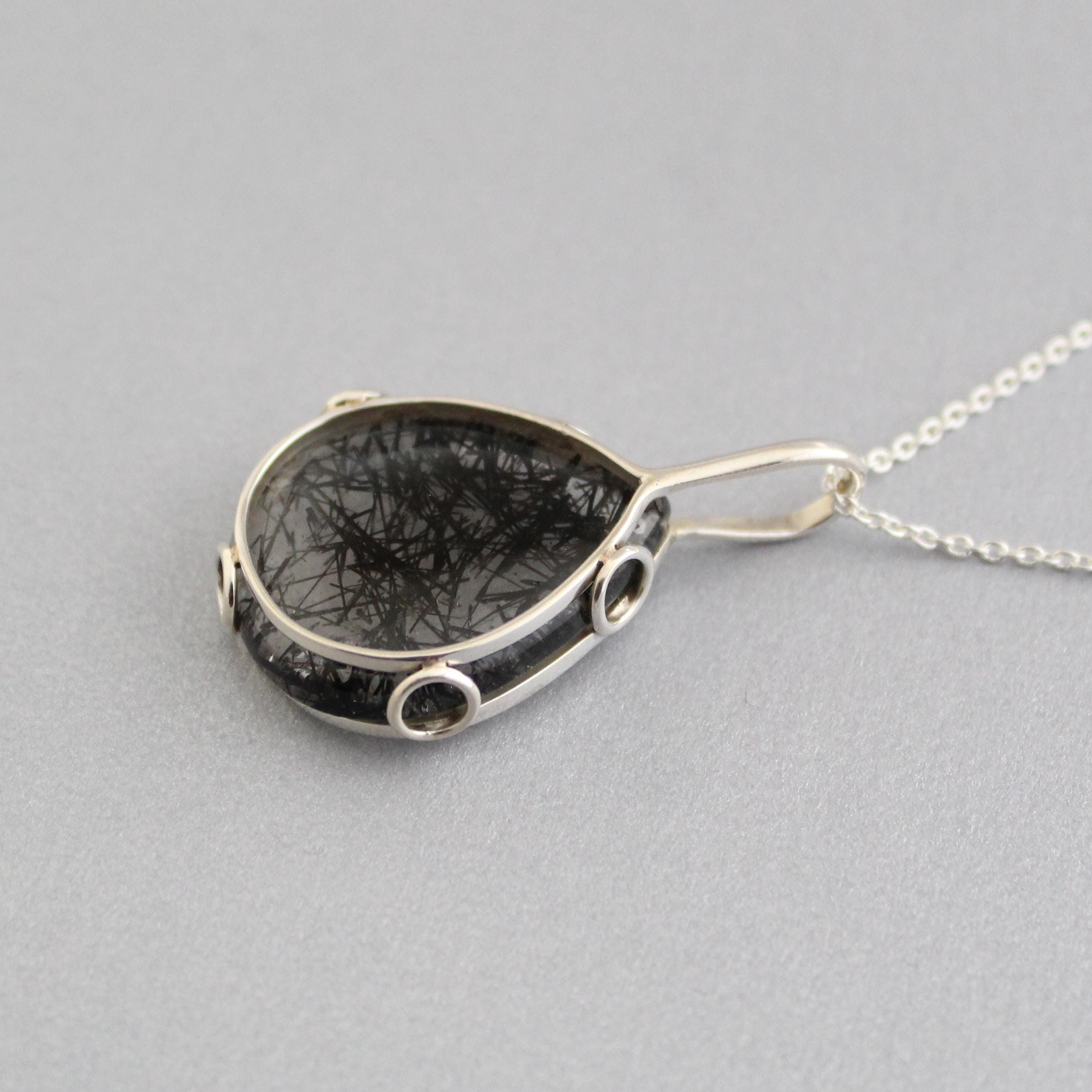 Black Rutilated Quartz Necklace, Handmade 925 Sterling Silver Gemstone Jewelry, black rutile jewelry