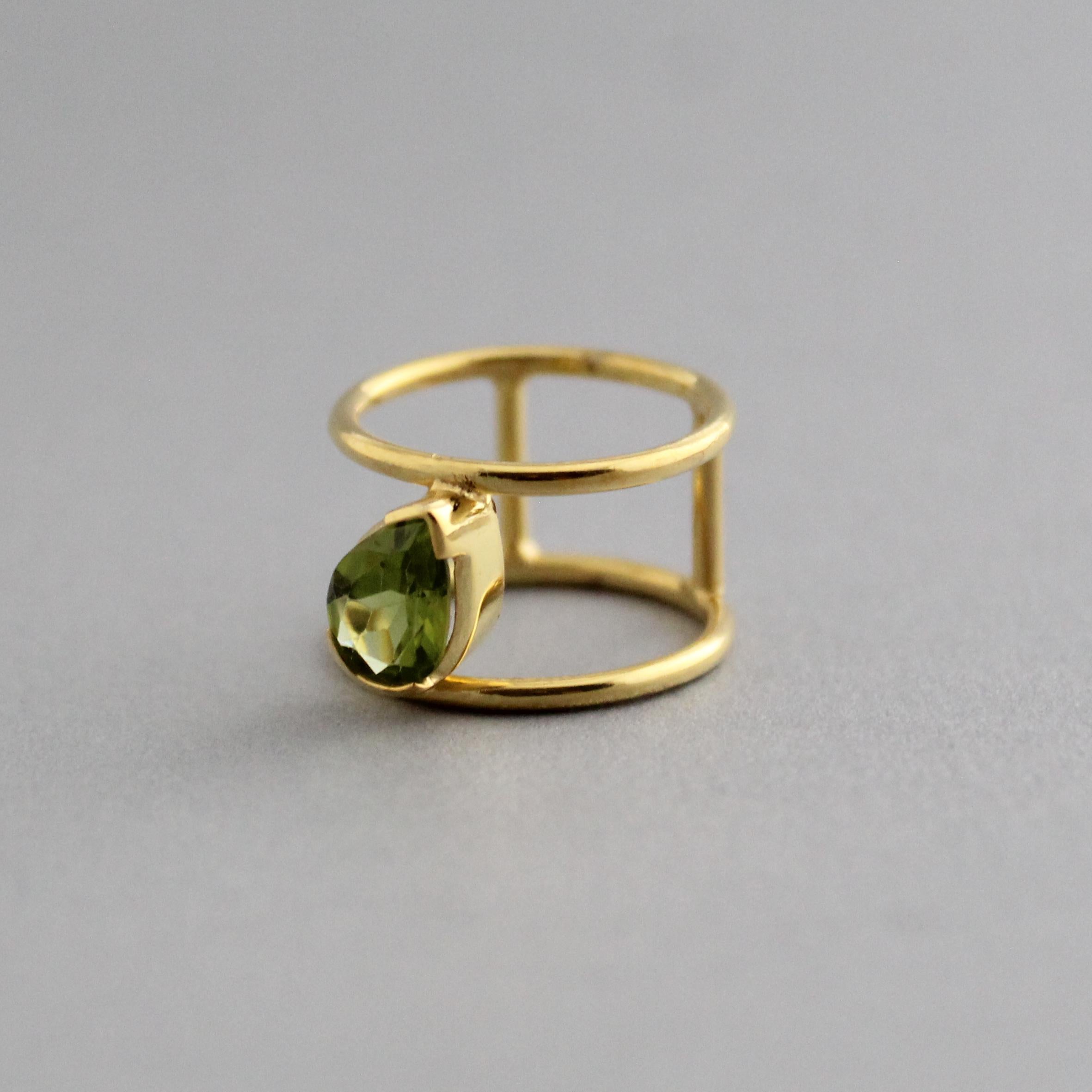 Pear Cut Peridot Ring: Handmade 925 Sterling Silver Crystal