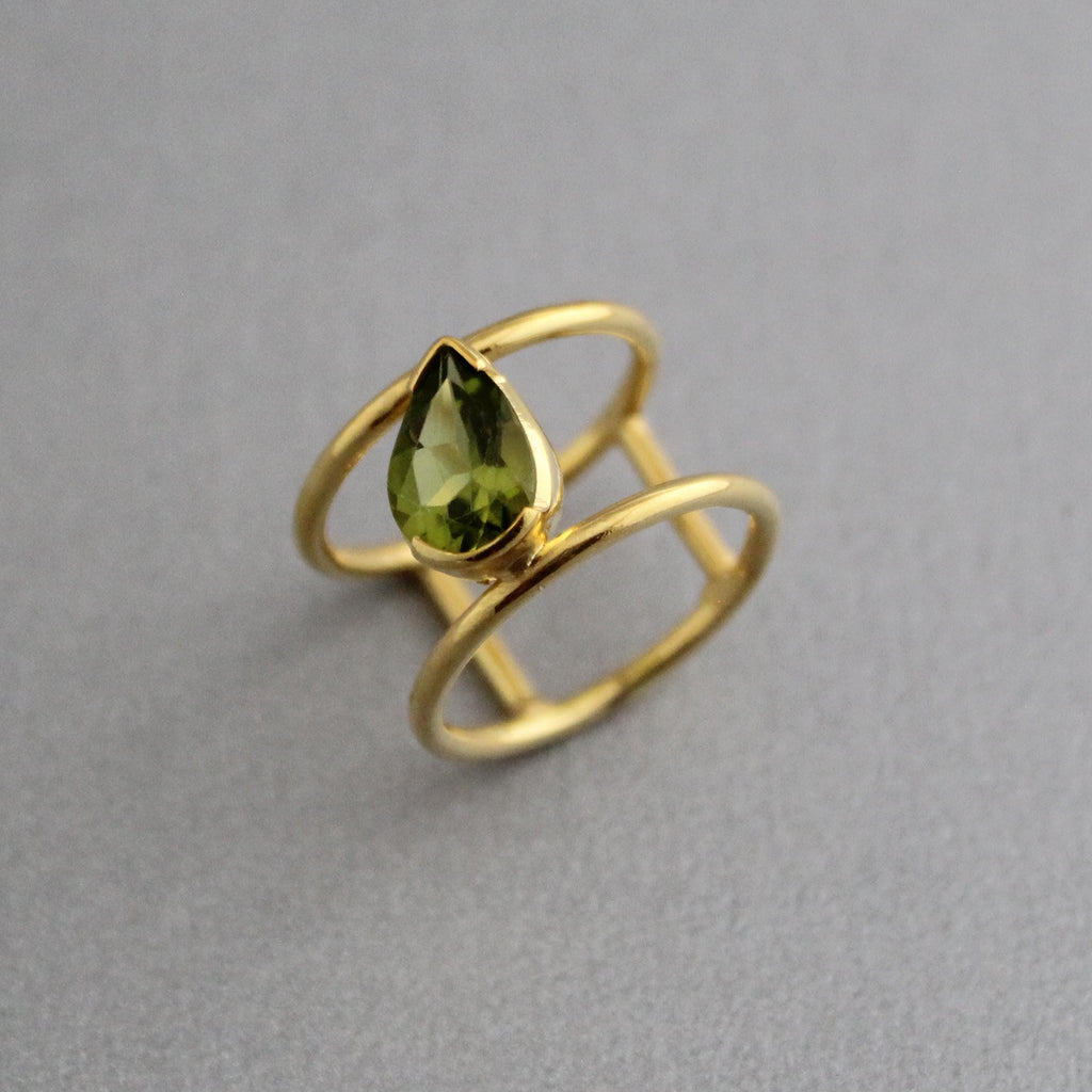 Pear Cut Peridot Ring: Handmade 925 Sterling Silver Crystal