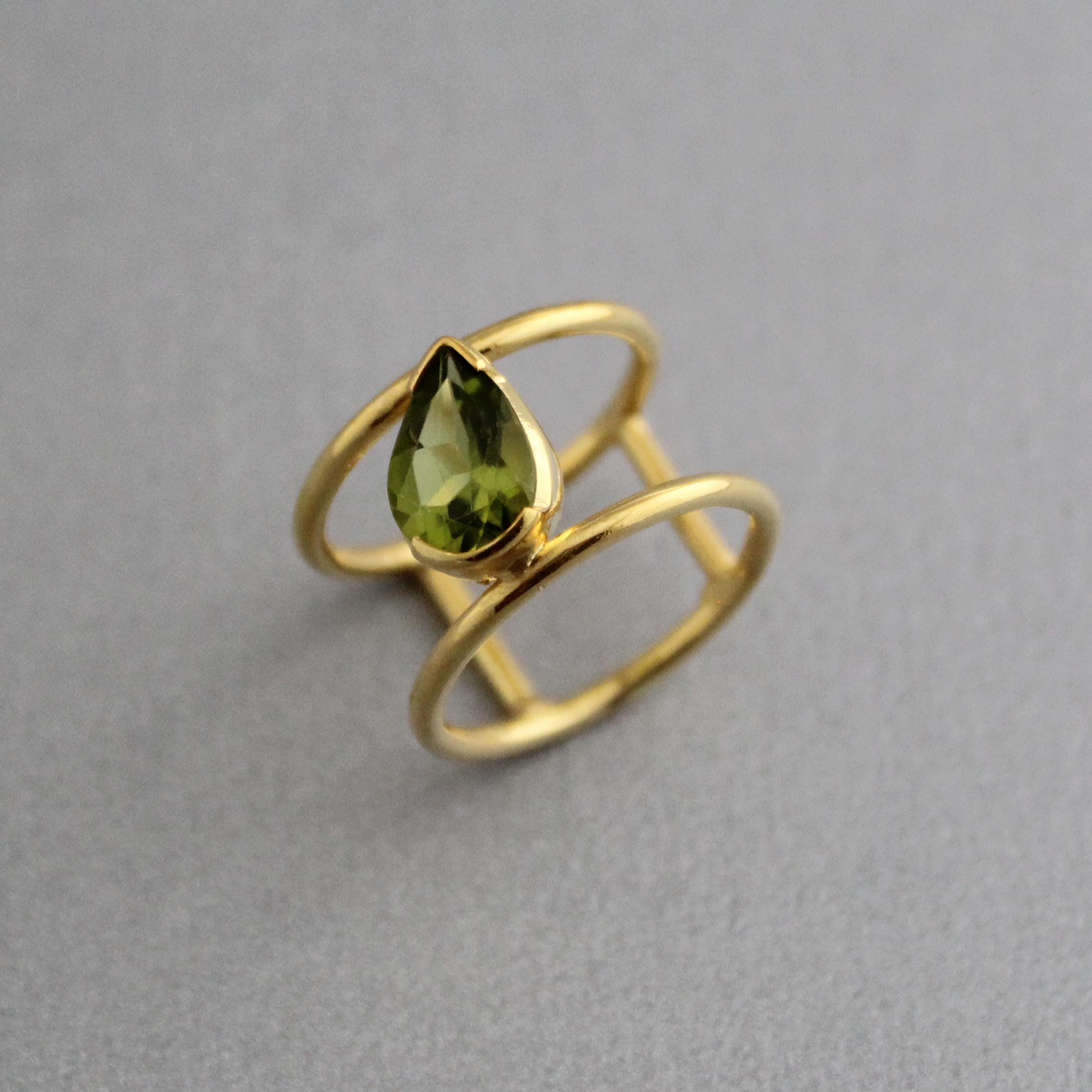 Pear Cut Peridot Ring: Handmade 925 Sterling Silver Crystal