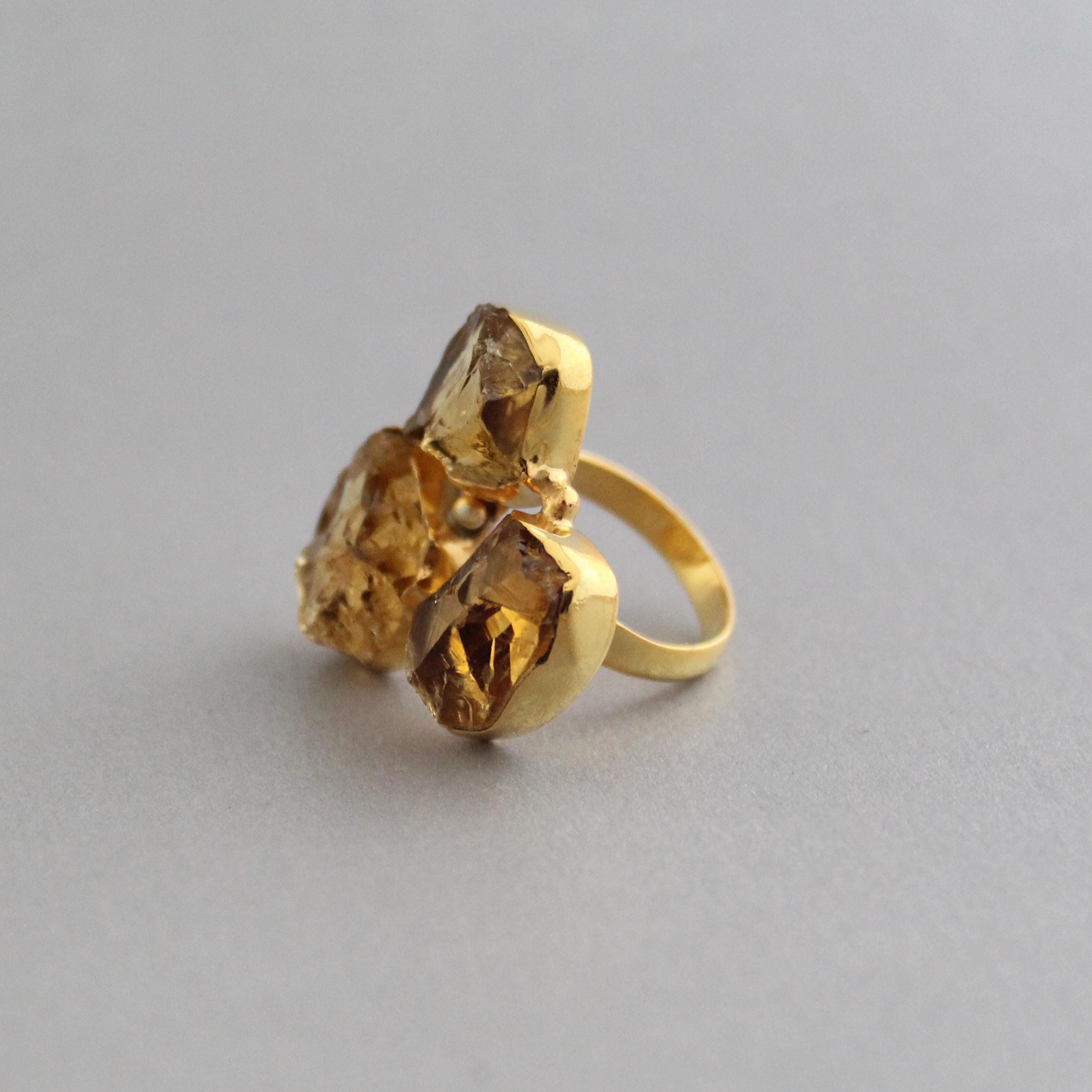Raw Citrine Ring, November Birthstone, Citrine Jewelry, 18K Gold ring, Gift for Mom