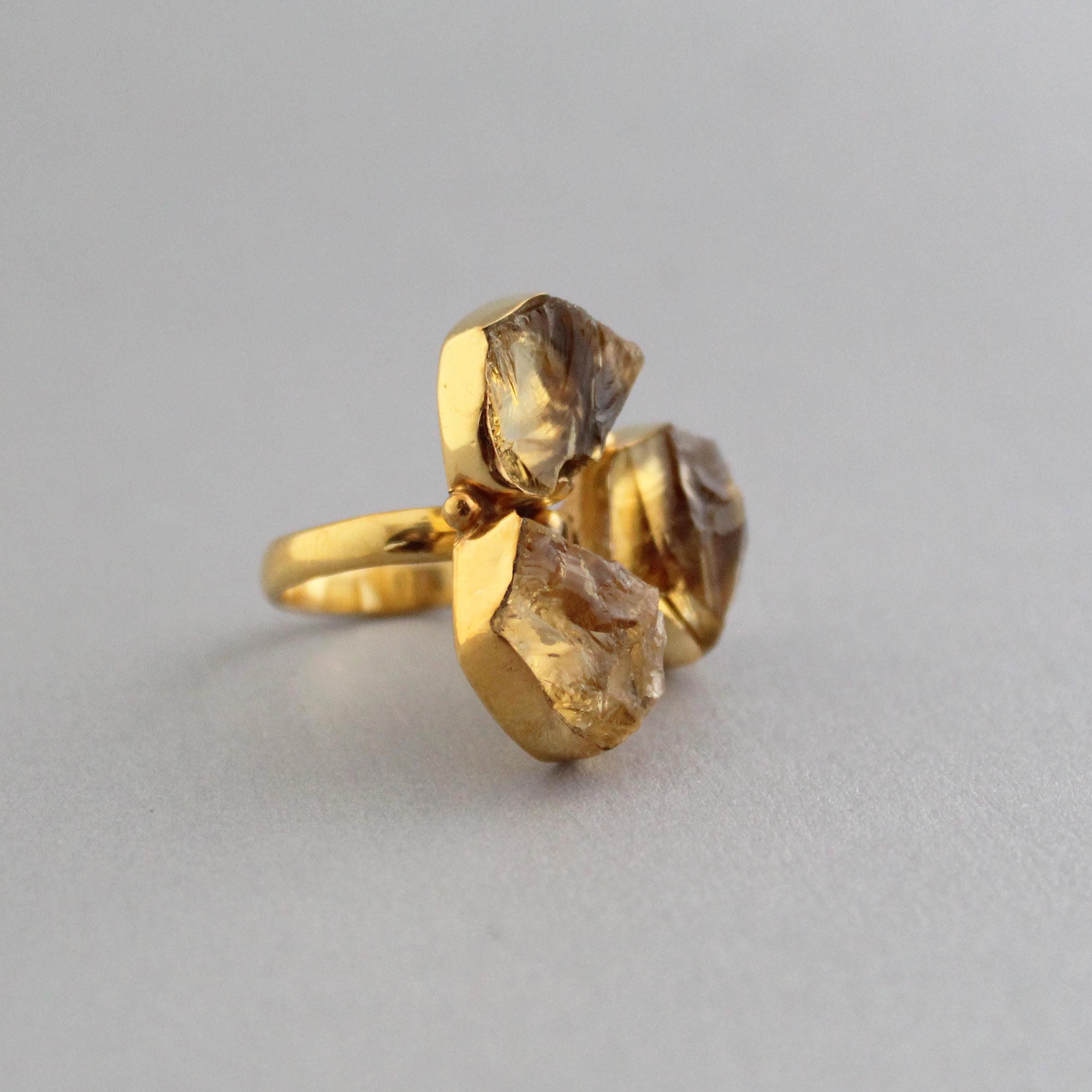 Raw Citrine Ring, November Birthstone, Citrine Jewelry, 18K Gold ring, Gift for Mom