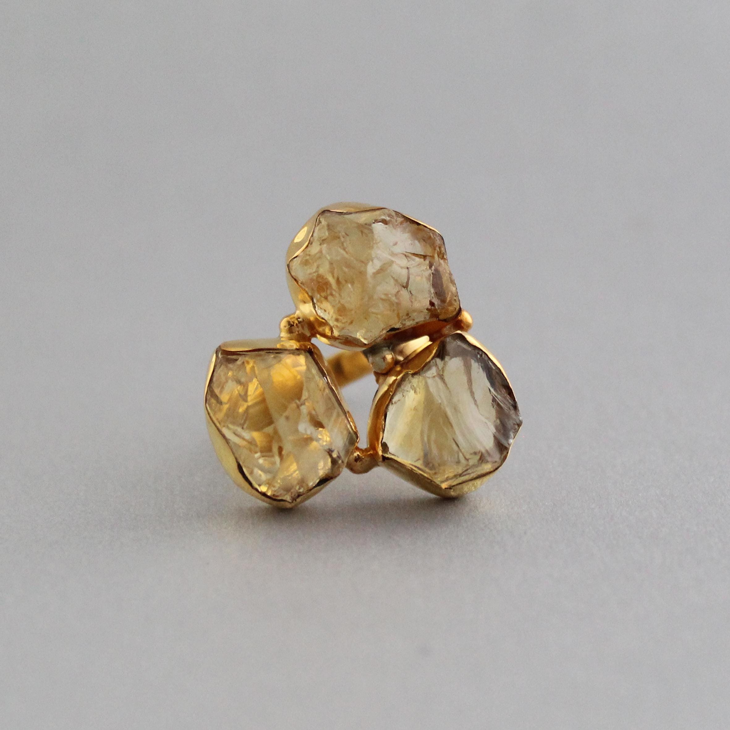 Raw Citrine Ring, November Birthstone, Citrine Jewelry, 18K Gold ring, Gift for Mom