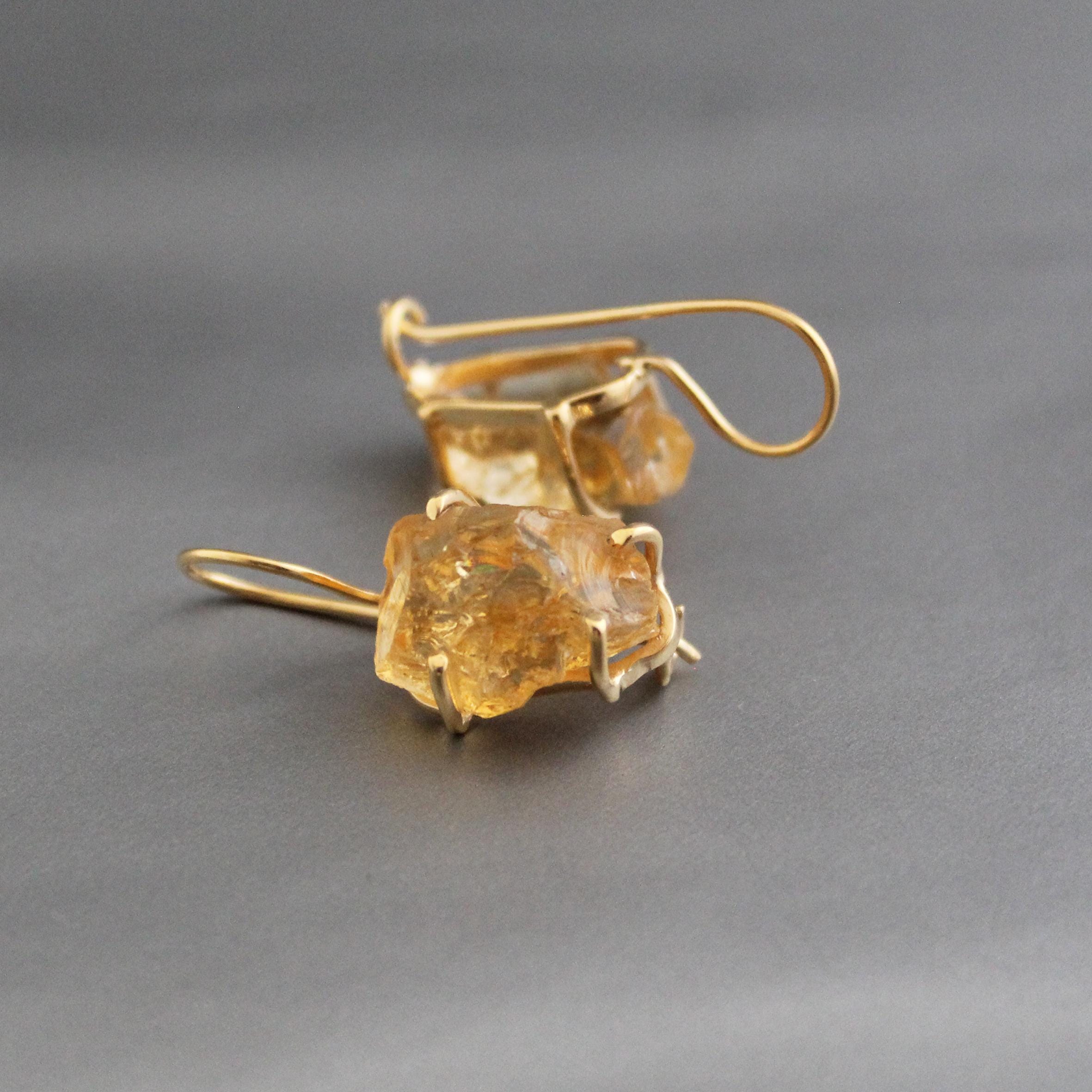 Raw Citrine Earrings: Sterling Silver, November Birthstone