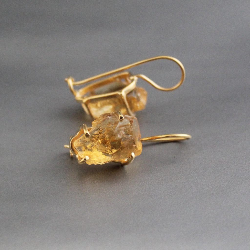 Raw Citrine Earrings: Sterling Silver, November Birthstone