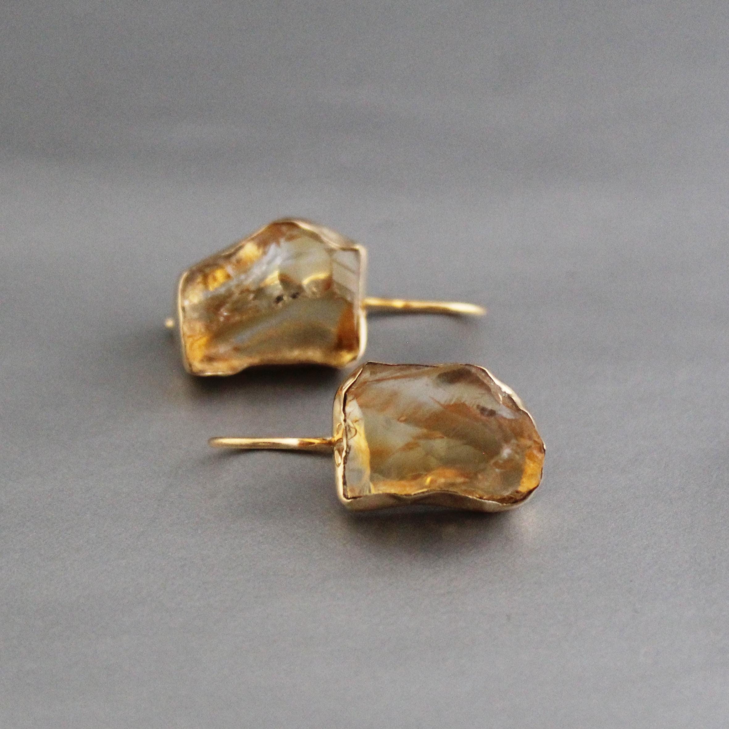 Raw Citrine Earring, Gold earrings, Raw Crystal Earrings, Raw Stone Earrings, Boho Earring, Birthday gift Ideas, November Birthstone Jewelry