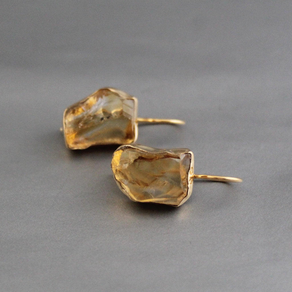 Raw Citrine Earring, Gold earrings, Raw Crystal Earrings, Raw Stone Earrings, Boho Earring, Birthday gift Ideas, November Birthstone Jewelry