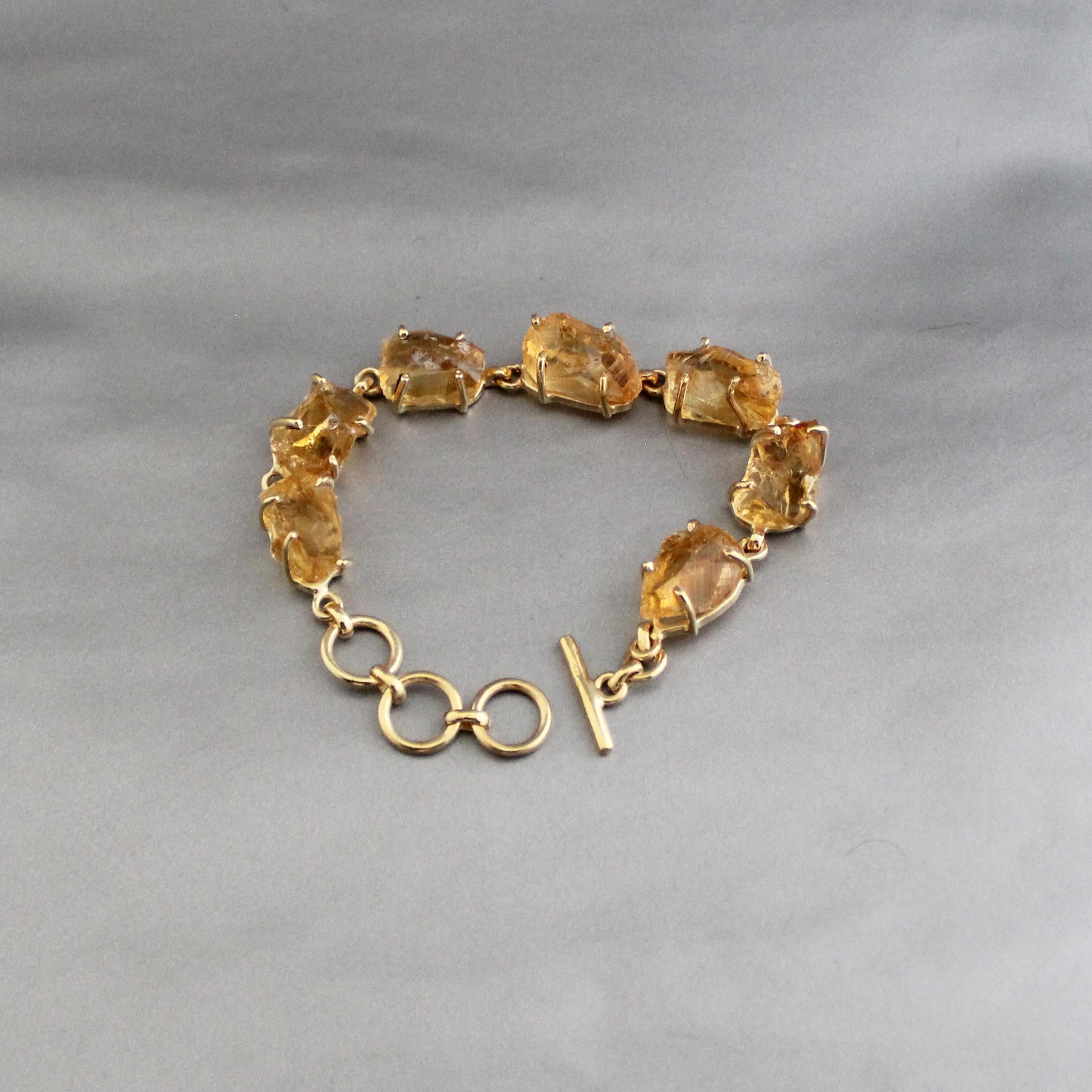 Raw Citrine Bracelet: 18K Gold Sterling Silver November Birthstone