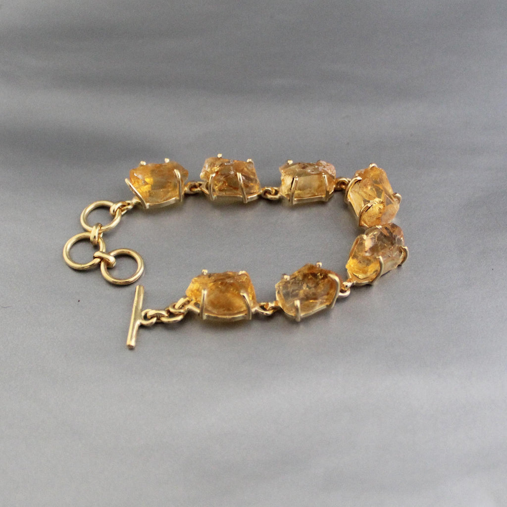 Raw Citrine Bracelet: 18K Gold Sterling Silver November Birthstone