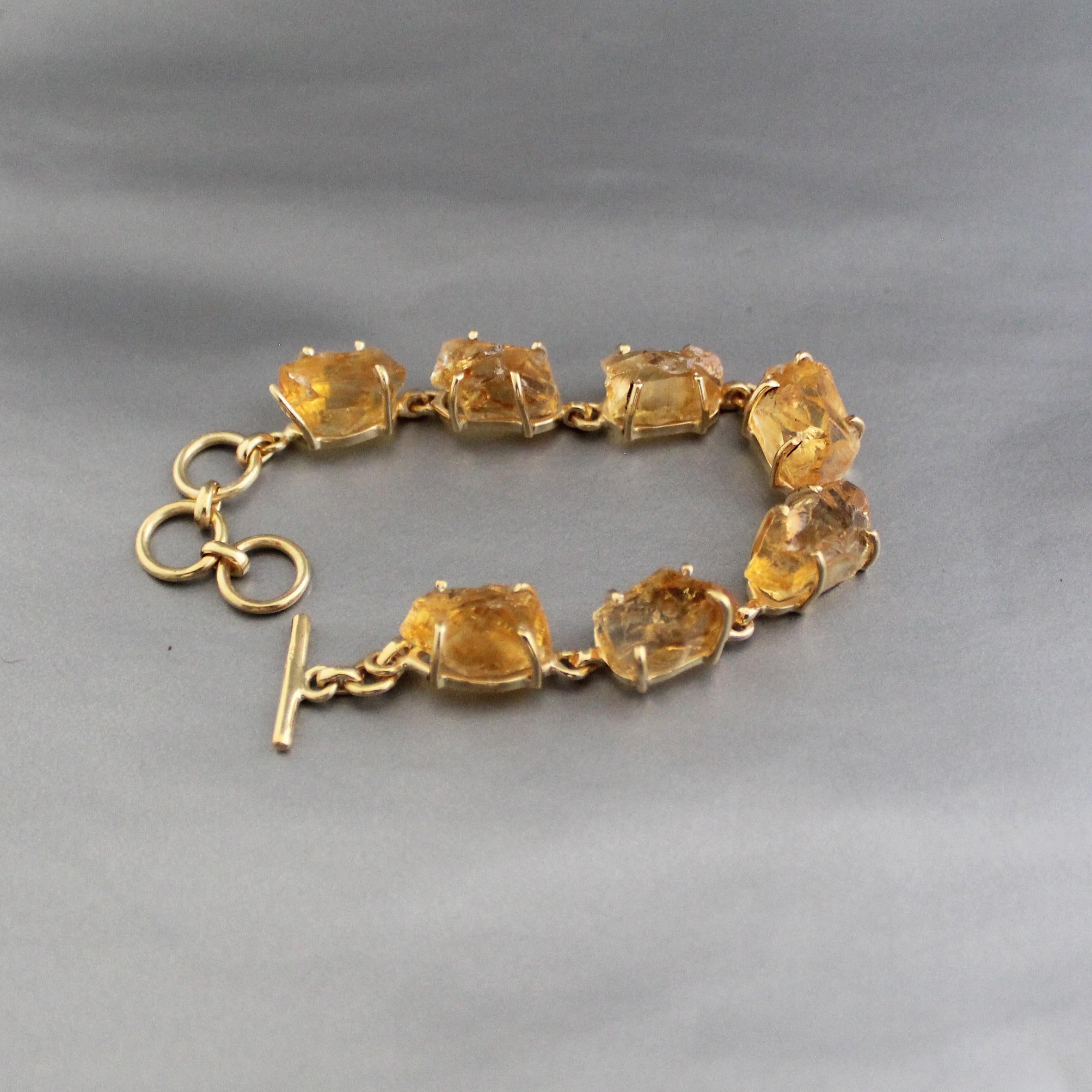 Raw Citrine Bracelet: 18K Gold Sterling Silver November Birthstone