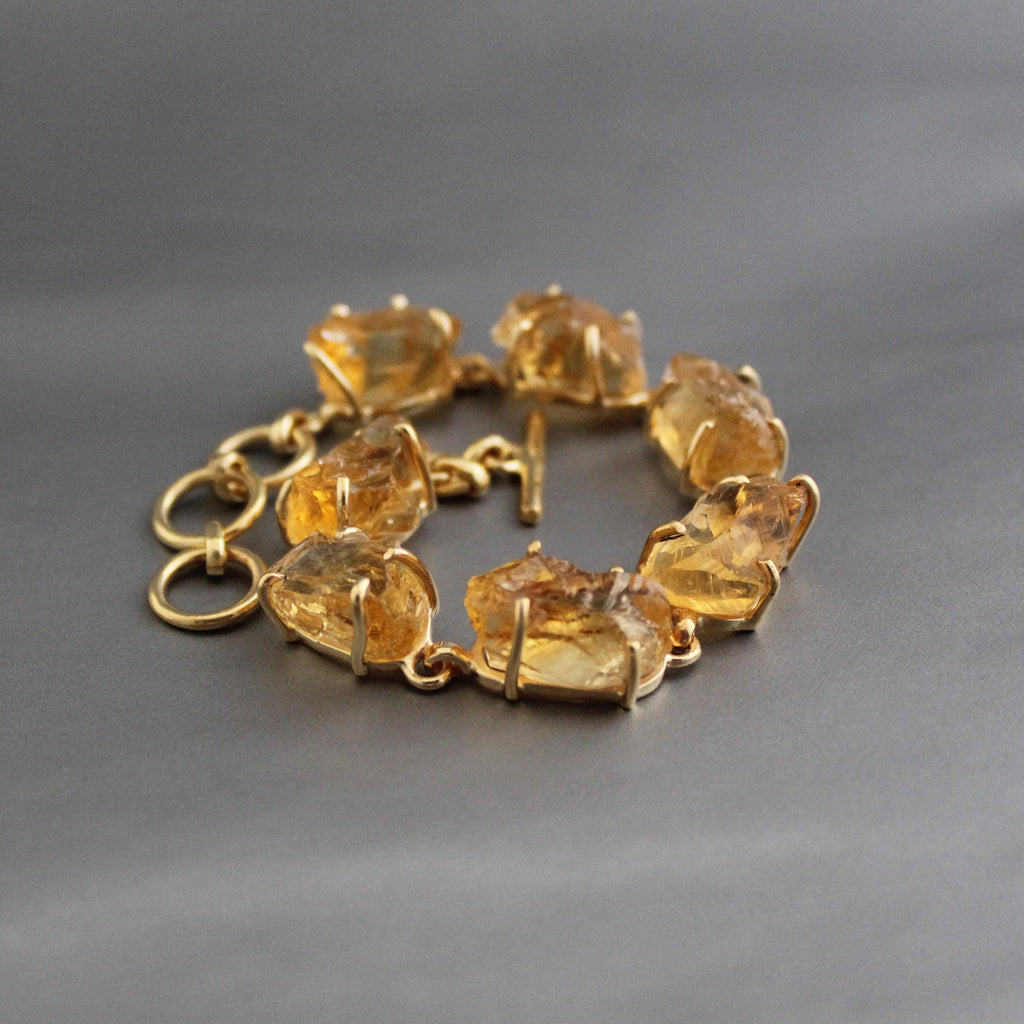 Raw Citrine Bracelet: 18K Gold Sterling Silver November Birthstone