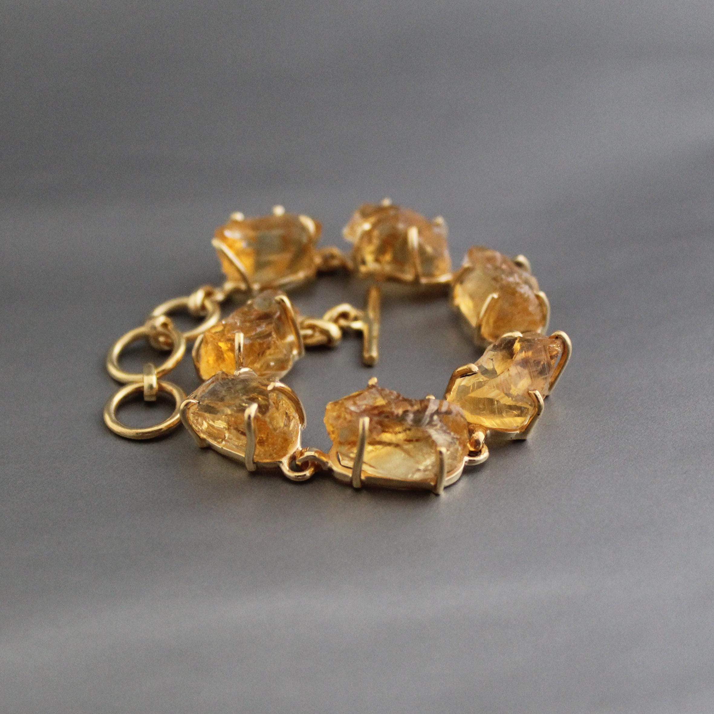 Raw Citrine Bracelet: 18K Gold Sterling Silver November Birthstone
