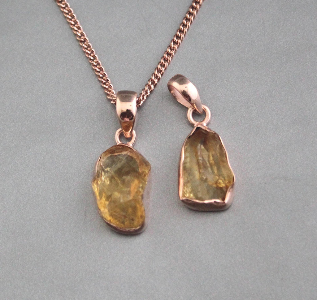 Raw Citrine Necklace: Sterling Silver Rose Gold Pendant, November Birthstone