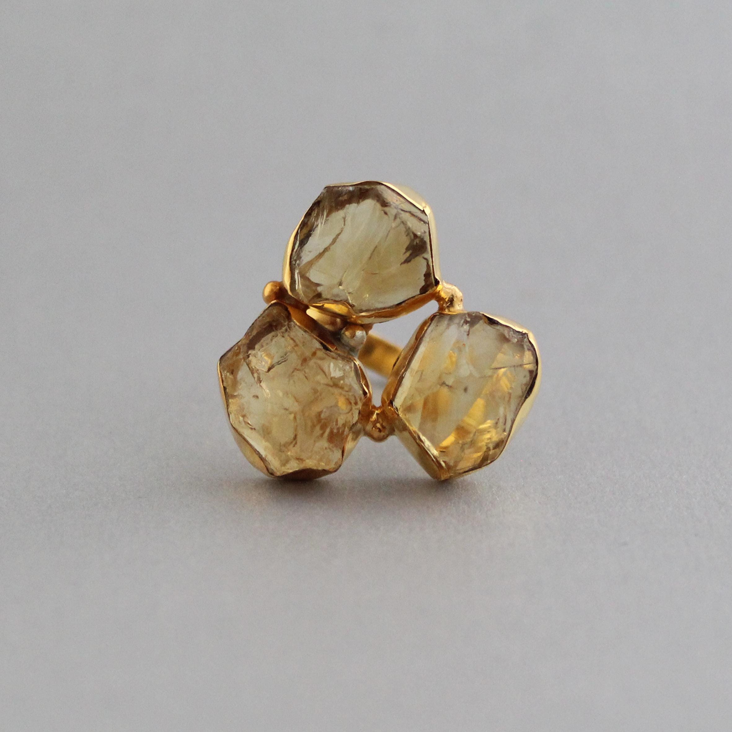 Raw Citrine Ring, November Birthstone, Citrine Jewelry, 18K Gold ring, Gift for Mom