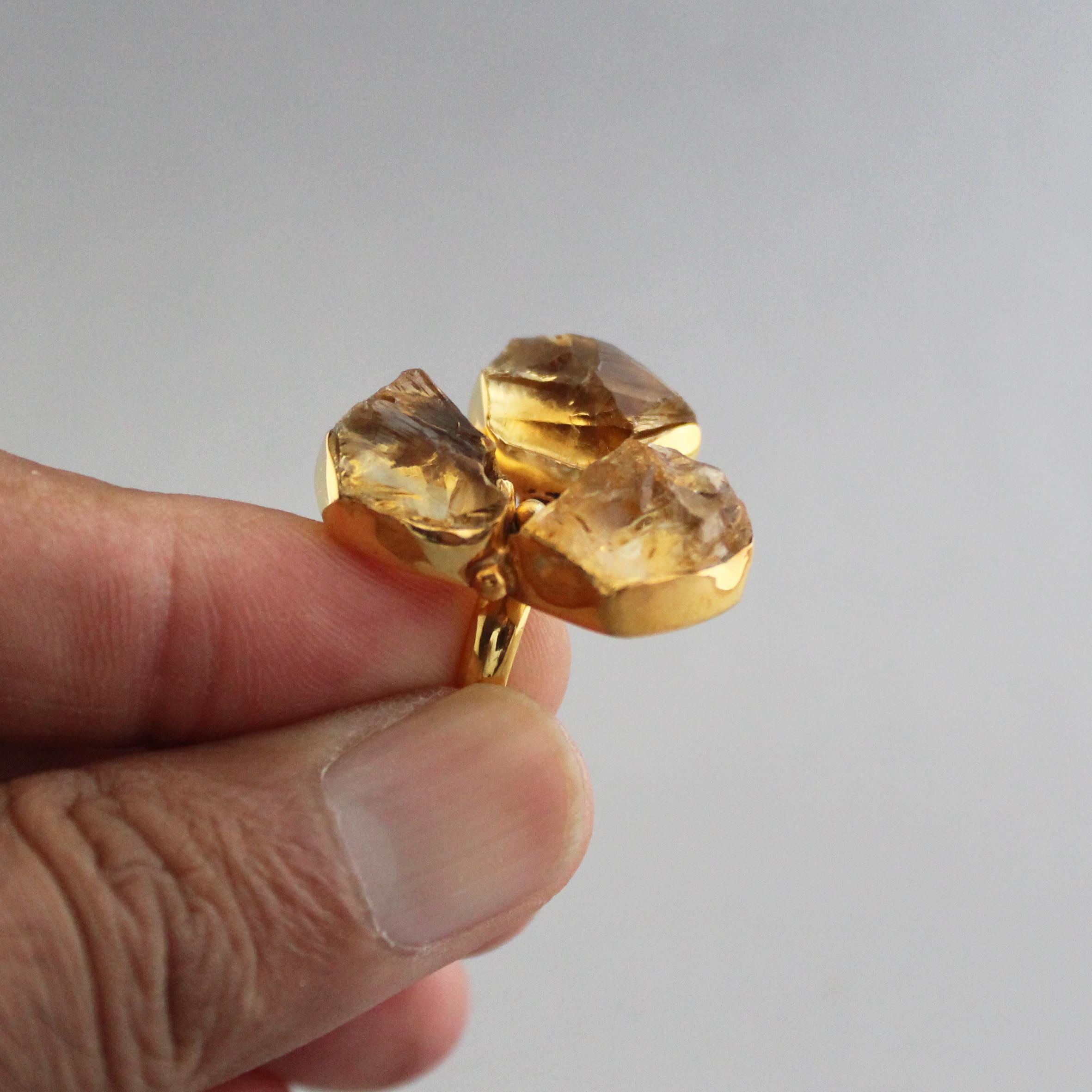 Raw Citrine Ring, November Birthstone, Citrine Jewelry, 18K Gold ring, Gift for Mom