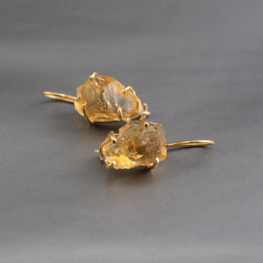 Raw Citrine Earrings: Sterling Silver, November Birthstone