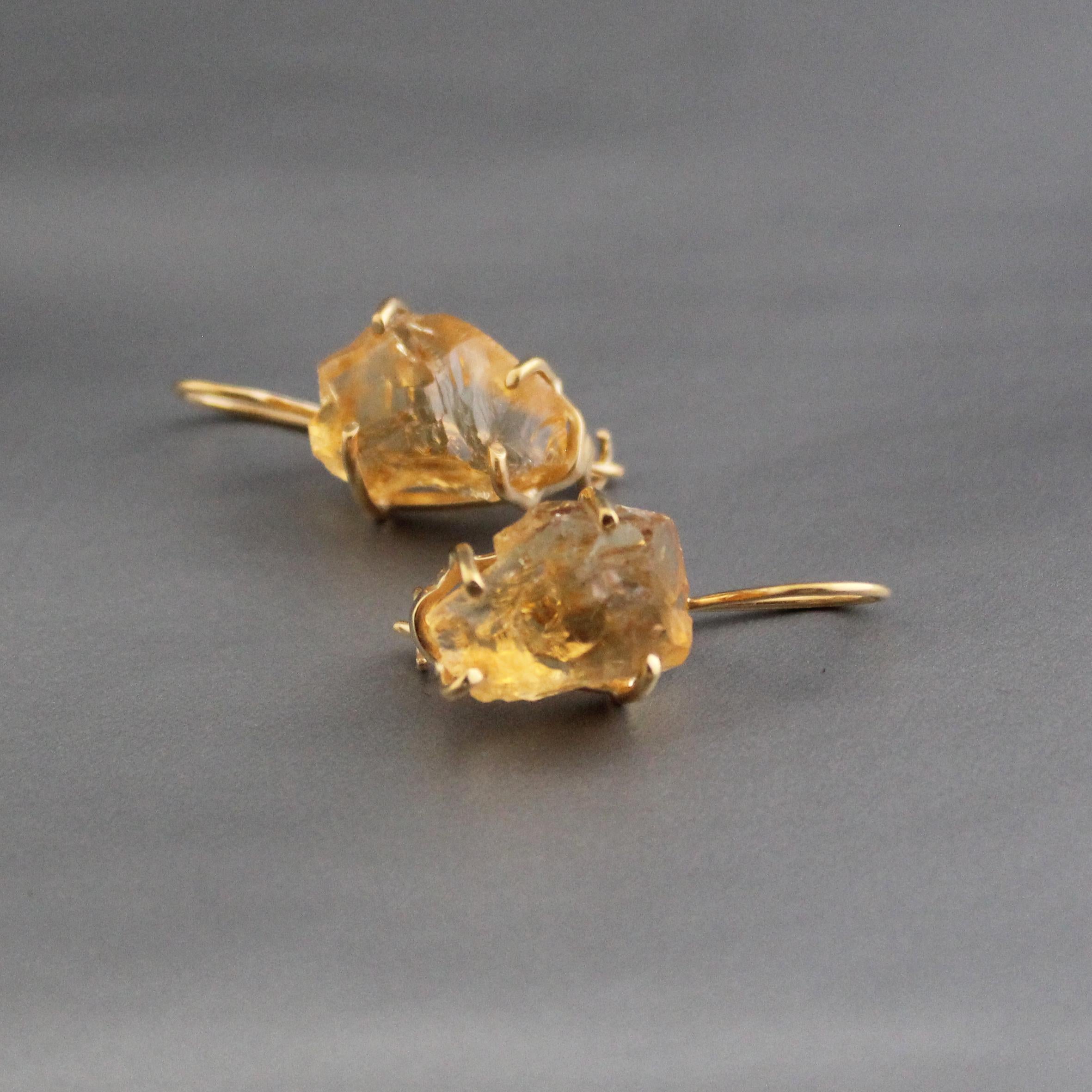 Raw Citrine Earrings: Sterling Silver, November Birthstone