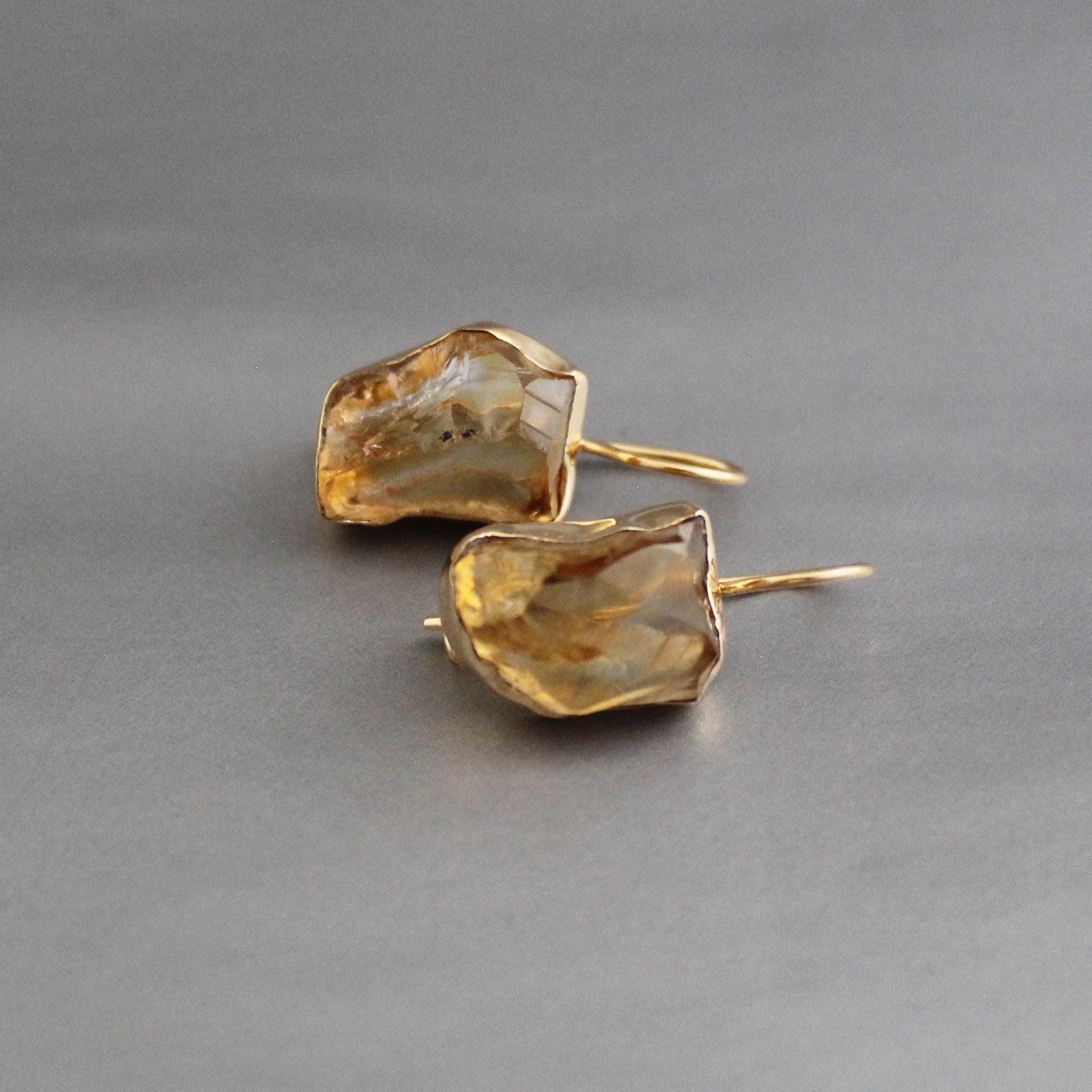 Raw Citrine Earring, Gold earrings, Raw Crystal Earrings, Raw Stone Earrings, Boho Earring, Birthday gift Ideas, November Birthstone Jewelry