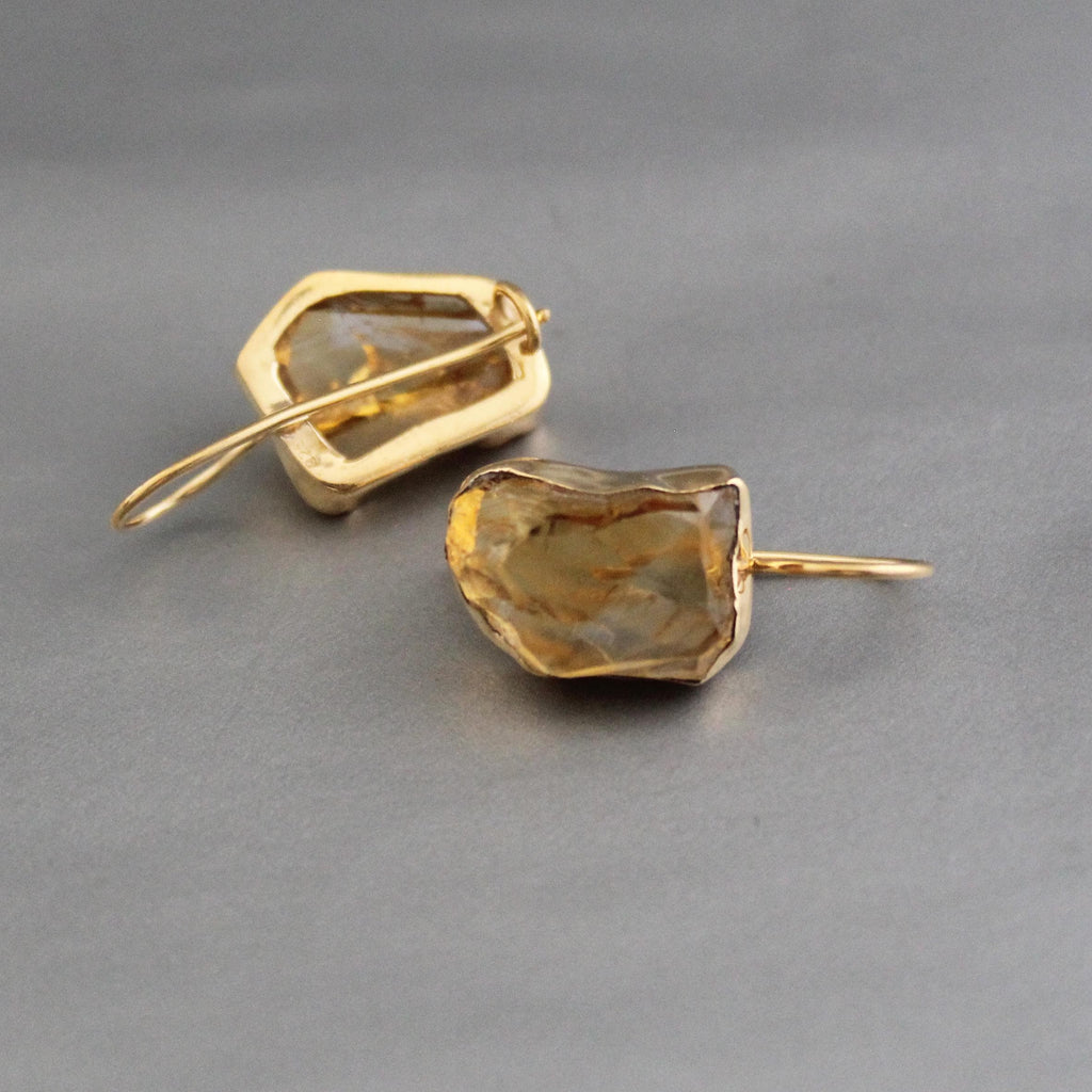 Raw Citrine Earring, Gold earrings, Raw Crystal Earrings, Raw Stone Earrings, Boho Earring, Birthday gift Ideas, November Birthstone Jewelry