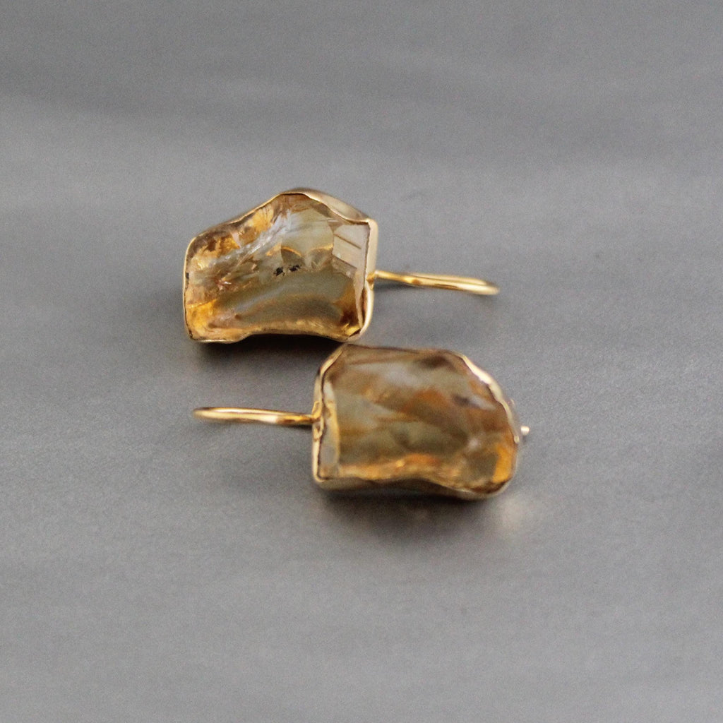Raw Citrine Earring, Gold earrings, Raw Crystal Earrings, Raw Stone Earrings, Boho Earring, Birthday gift Ideas, November Birthstone Jewelry