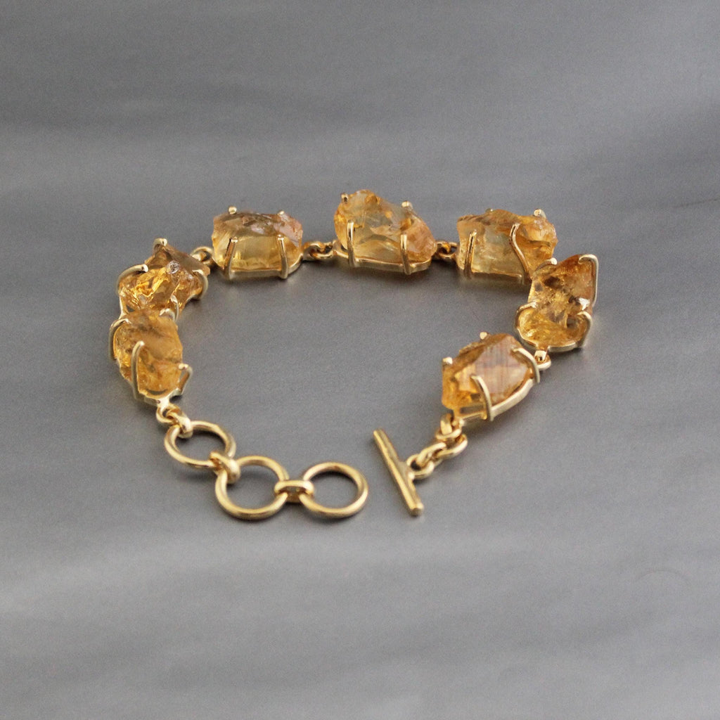 Raw Citrine Bracelet: 18K Gold Sterling Silver November Birthstone