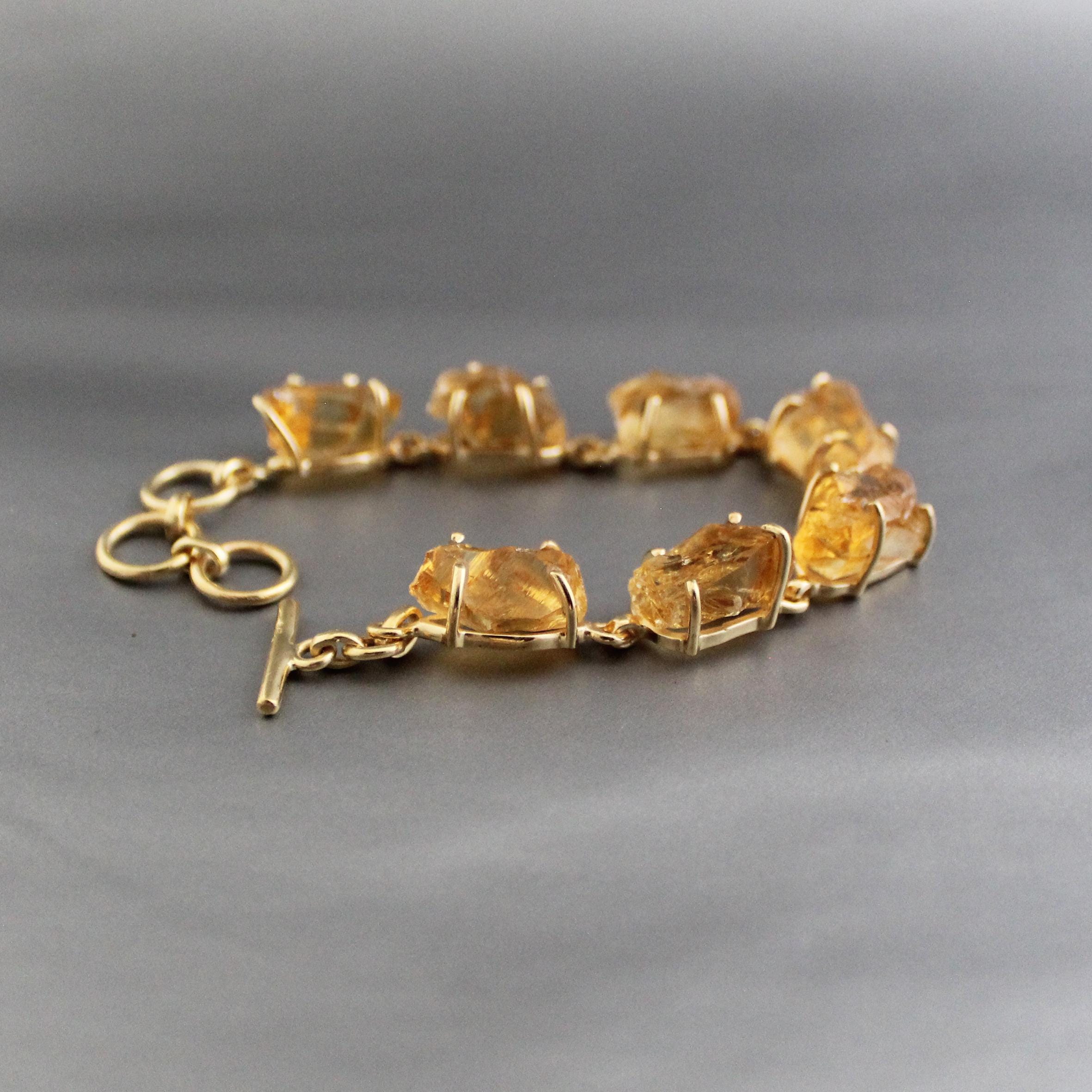 Raw Citrine Bracelet: 18K Gold Sterling Silver November Birthstone