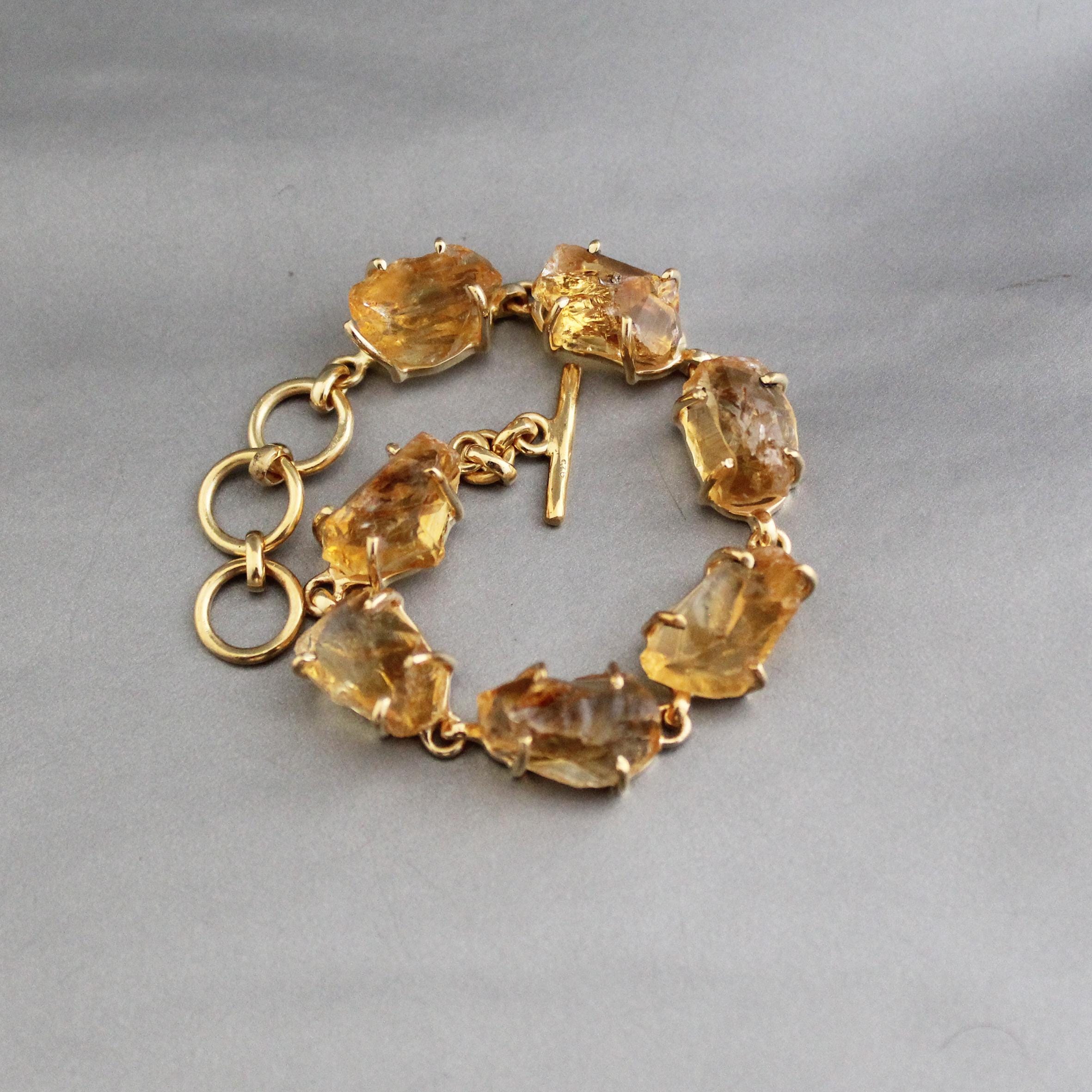 Raw Citrine Bracelet: 18K Gold Sterling Silver November Birthstone