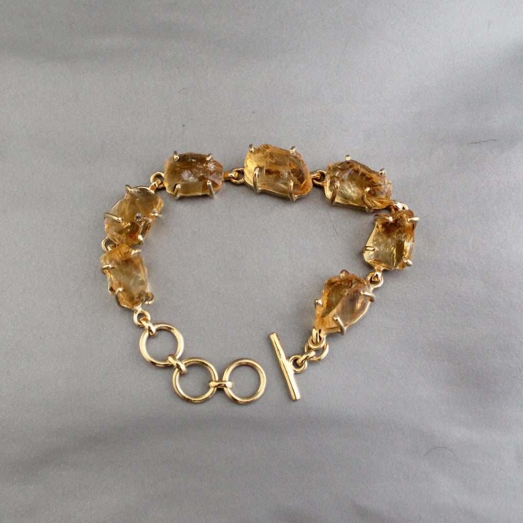 Raw Citrine Bracelet: 18K Gold Sterling Silver November Birthstone