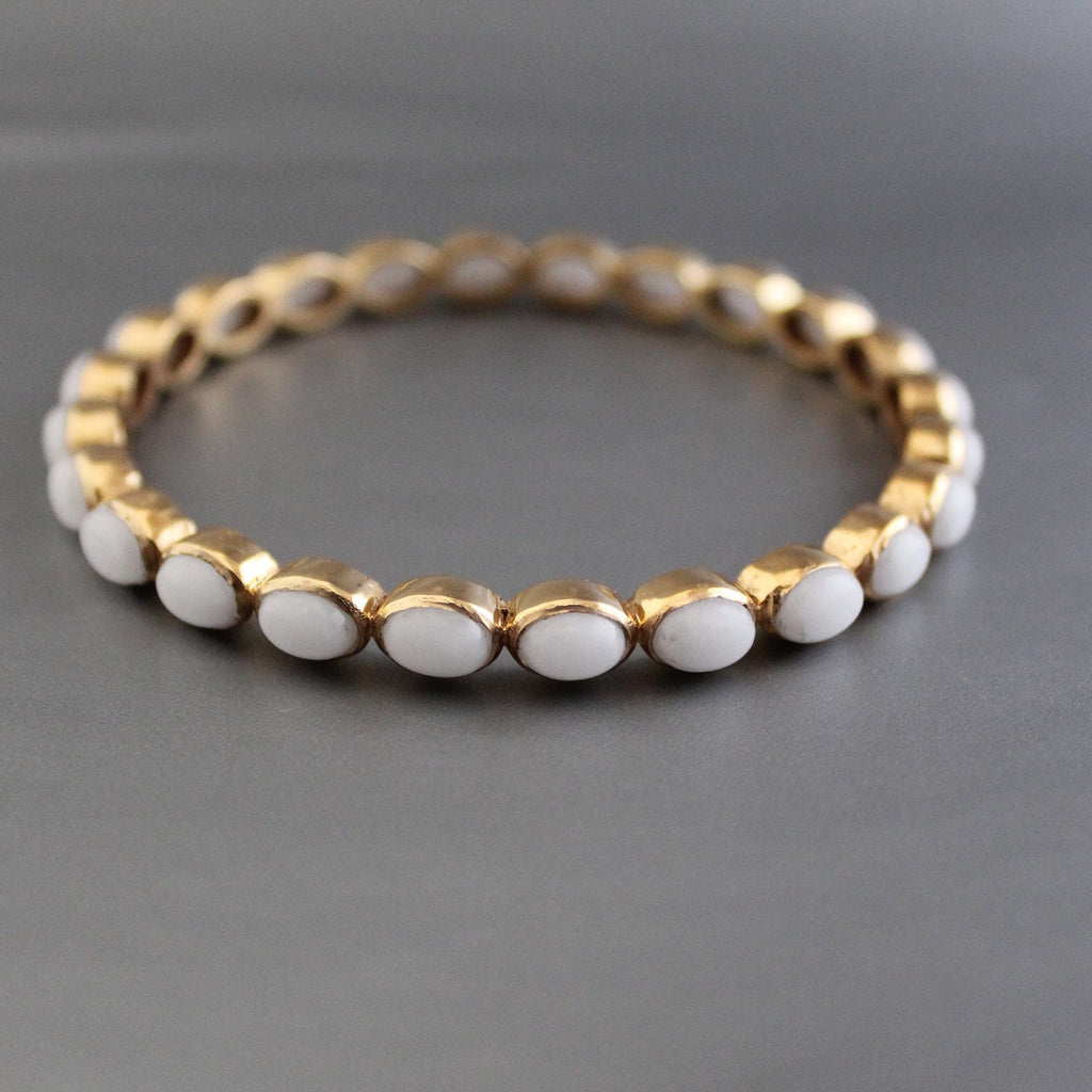 White Agate Bracelet, 14K Gold, Bridal Jewelry Gift, Gift For Her, Healing Crystal Jewelry, Birthday Gift