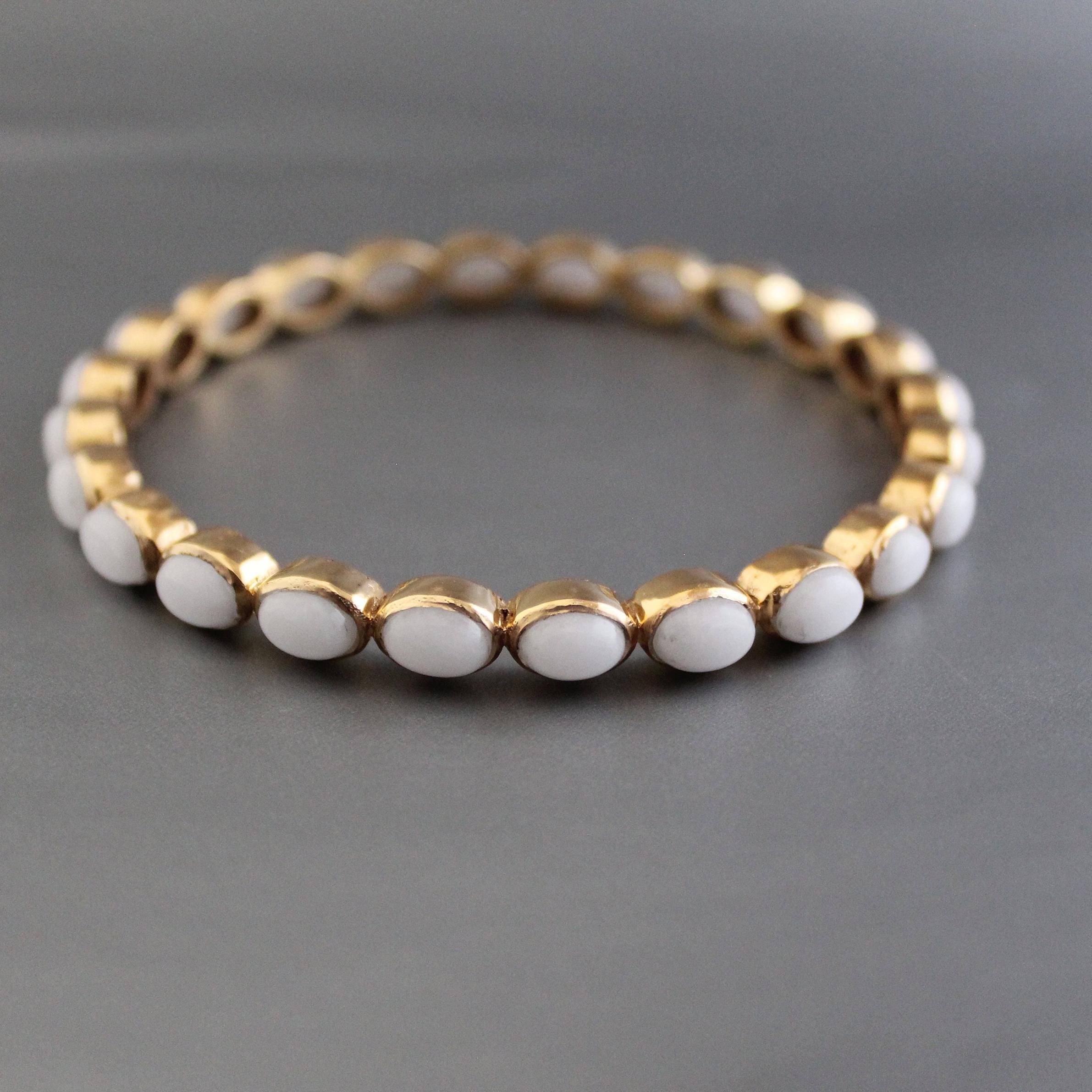 White Agate Bracelet, 14K Gold, Bridal Jewelry Gift, Gift For Her, Healing Crystal Jewelry, Birthday Gift