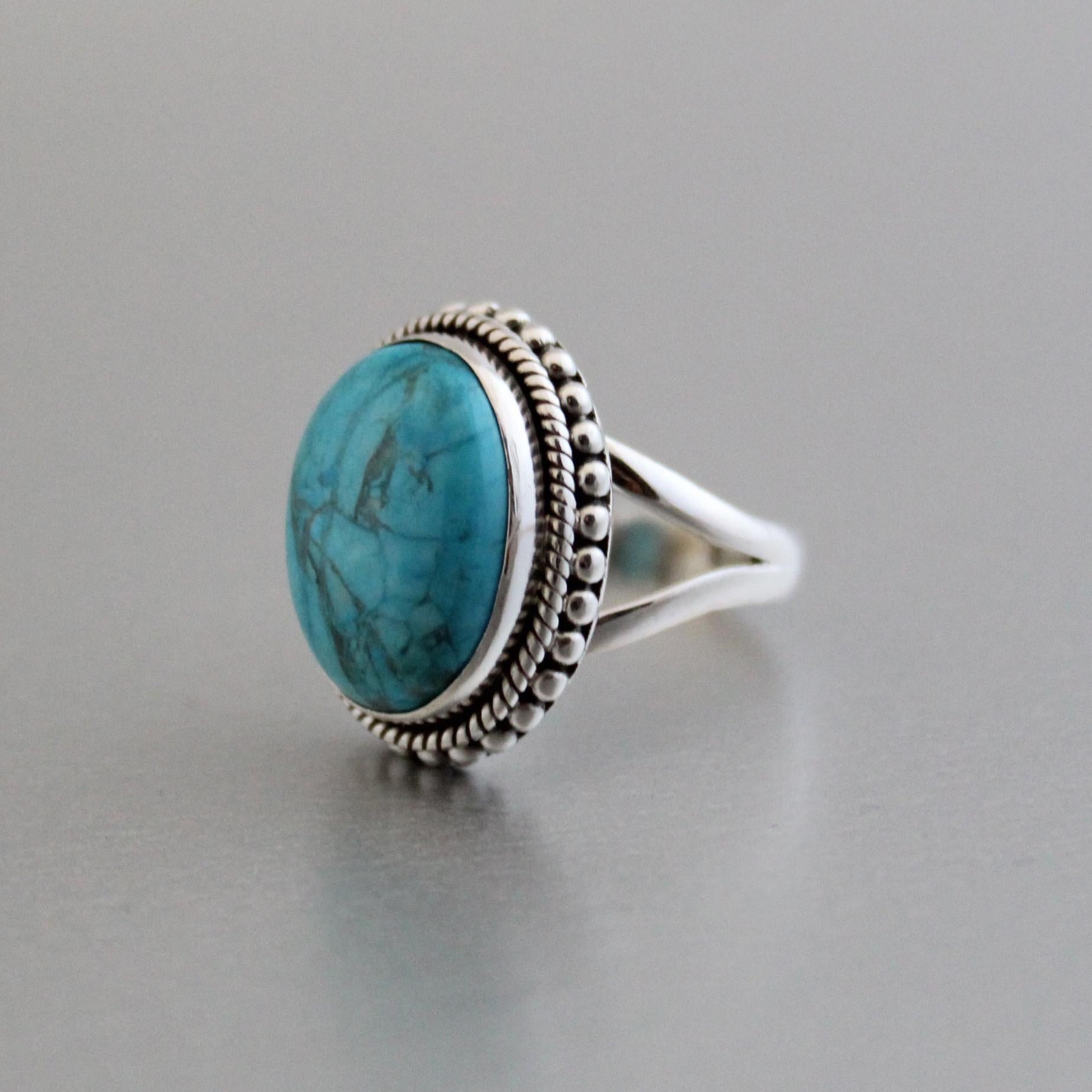 Turquoise Ring In 925 Sterling Silver, Oval gemstone Ring, December Birthstone, Oval Sterling Silver Bohemian Jewelry