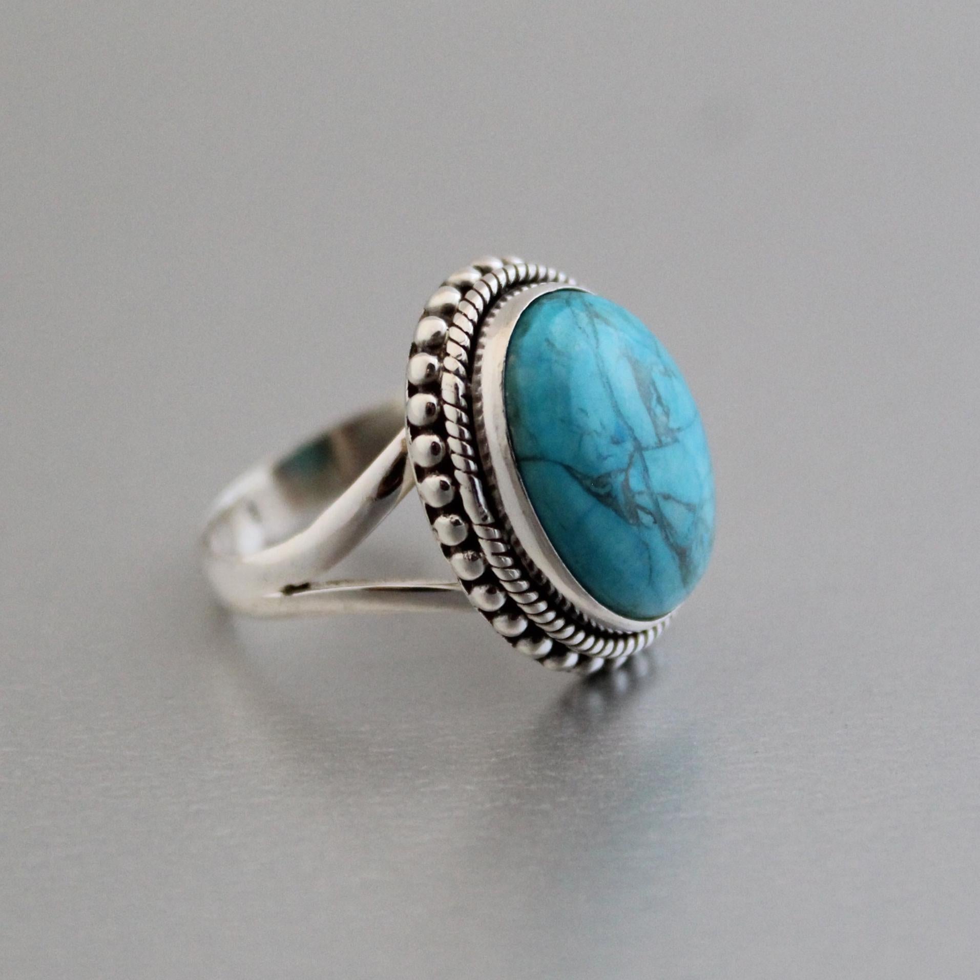 Turquoise Ring In 925 Sterling Silver, Oval gemstone Ring, December Birthstone, Oval Sterling Silver Bohemian Jewelry