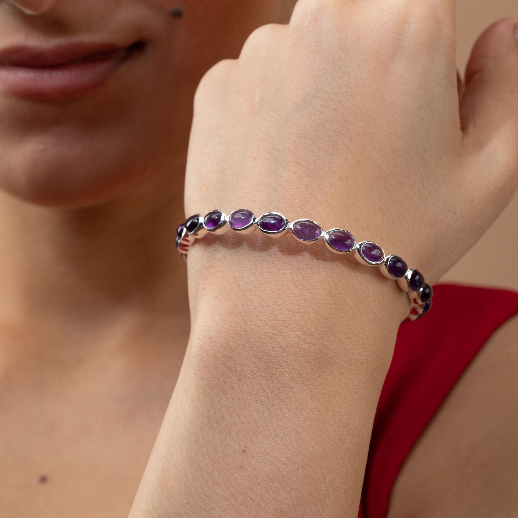 Amethyst Crystal Bracelet, Sterling Silver, Christmas Gift, February Birthstone, Anxiety Relief