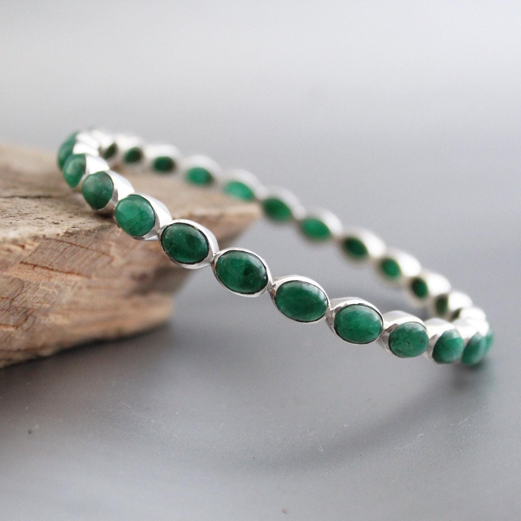 Green Emerald Bracelet, Sterling Silver, Bridal Jewelry, May Birthstone, Mothers Day Gift