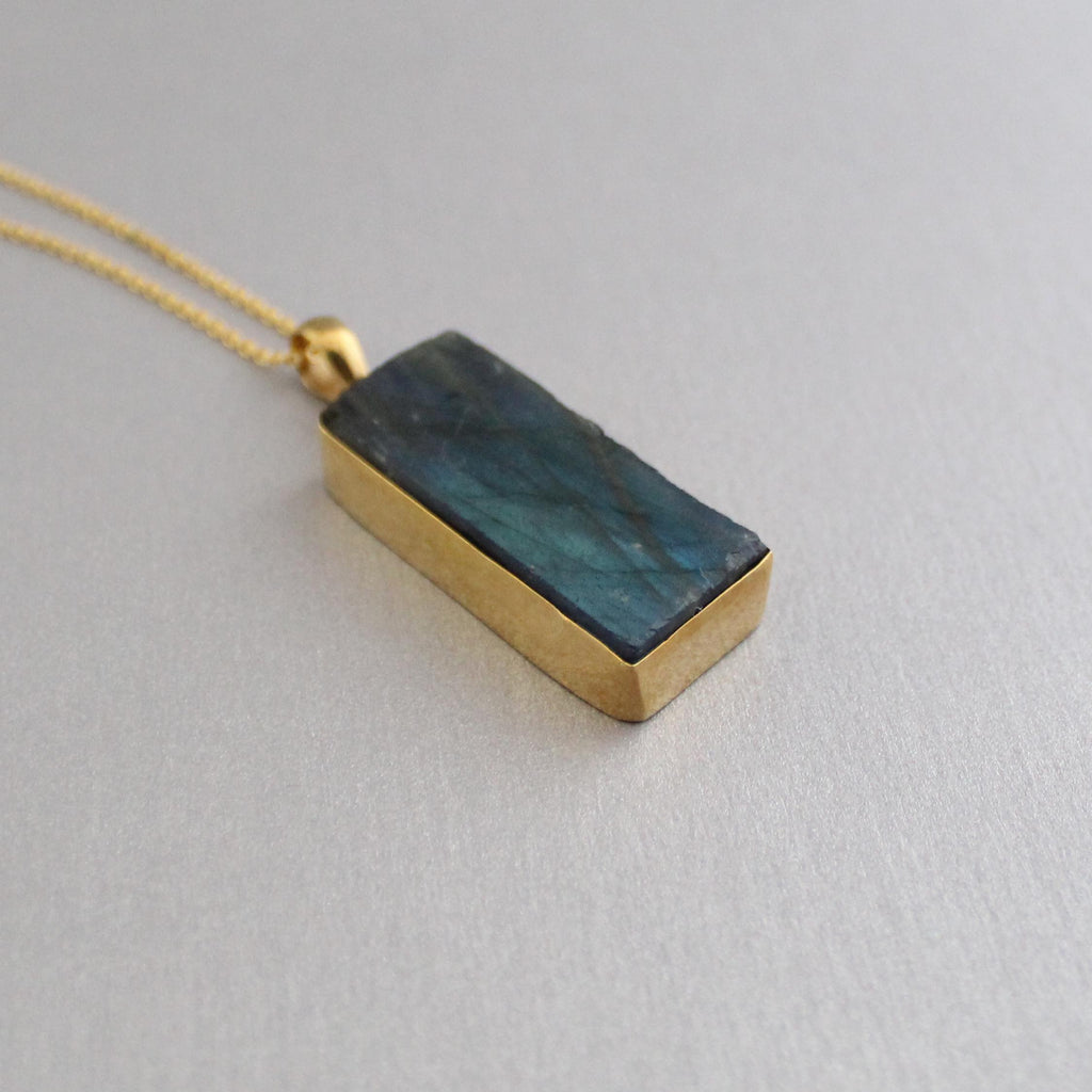 Raw Labradorite Pendant Necklace: Sterling Silver Framed Stone
