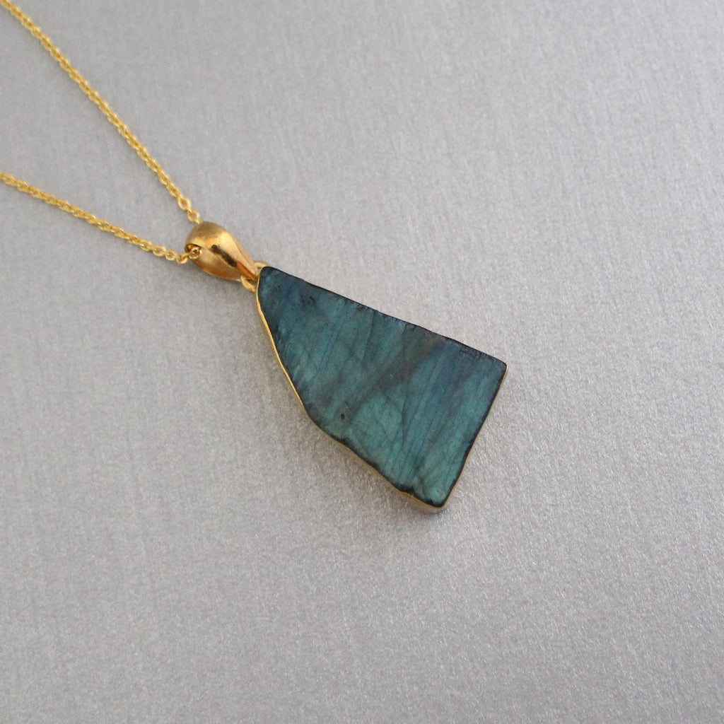 Raw Labradorite Pendant Necklace: Sterling Silver Framed Stone