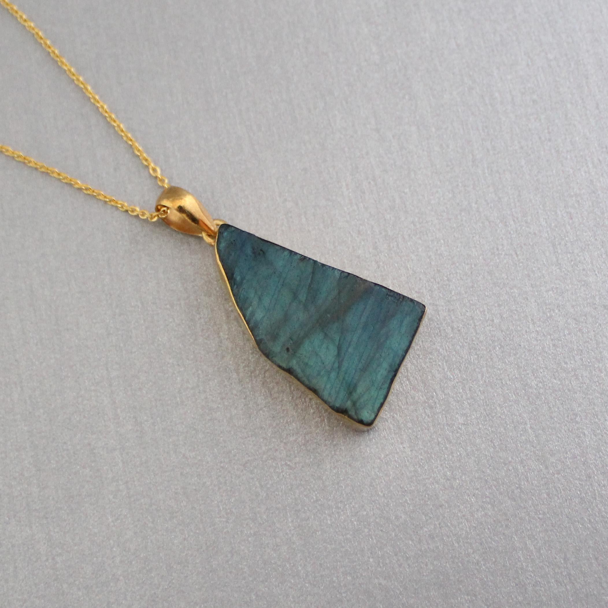 Raw Labradorite Pendant Necklace: Sterling Silver Framed Stone