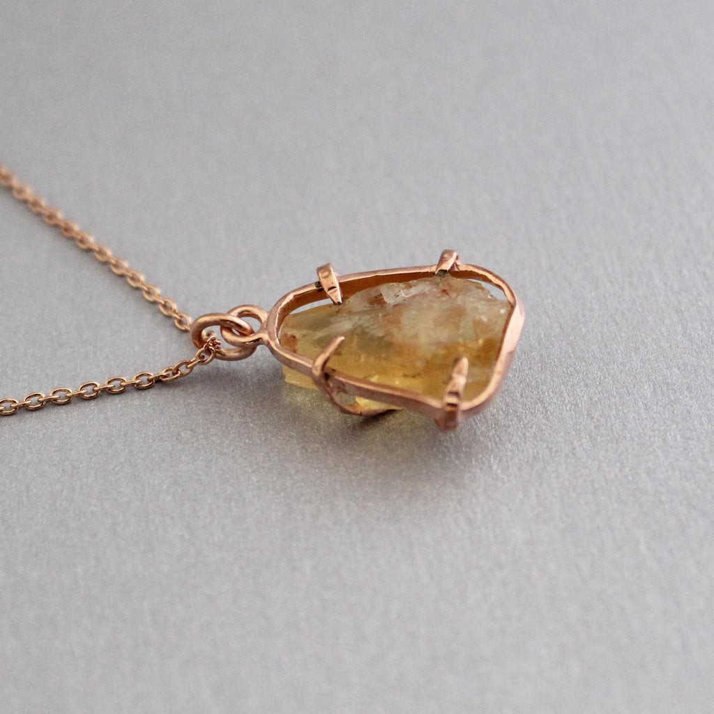 Raw Citrine Necklace: Sterling Silver Wire Wrapped Pendant, Handmade