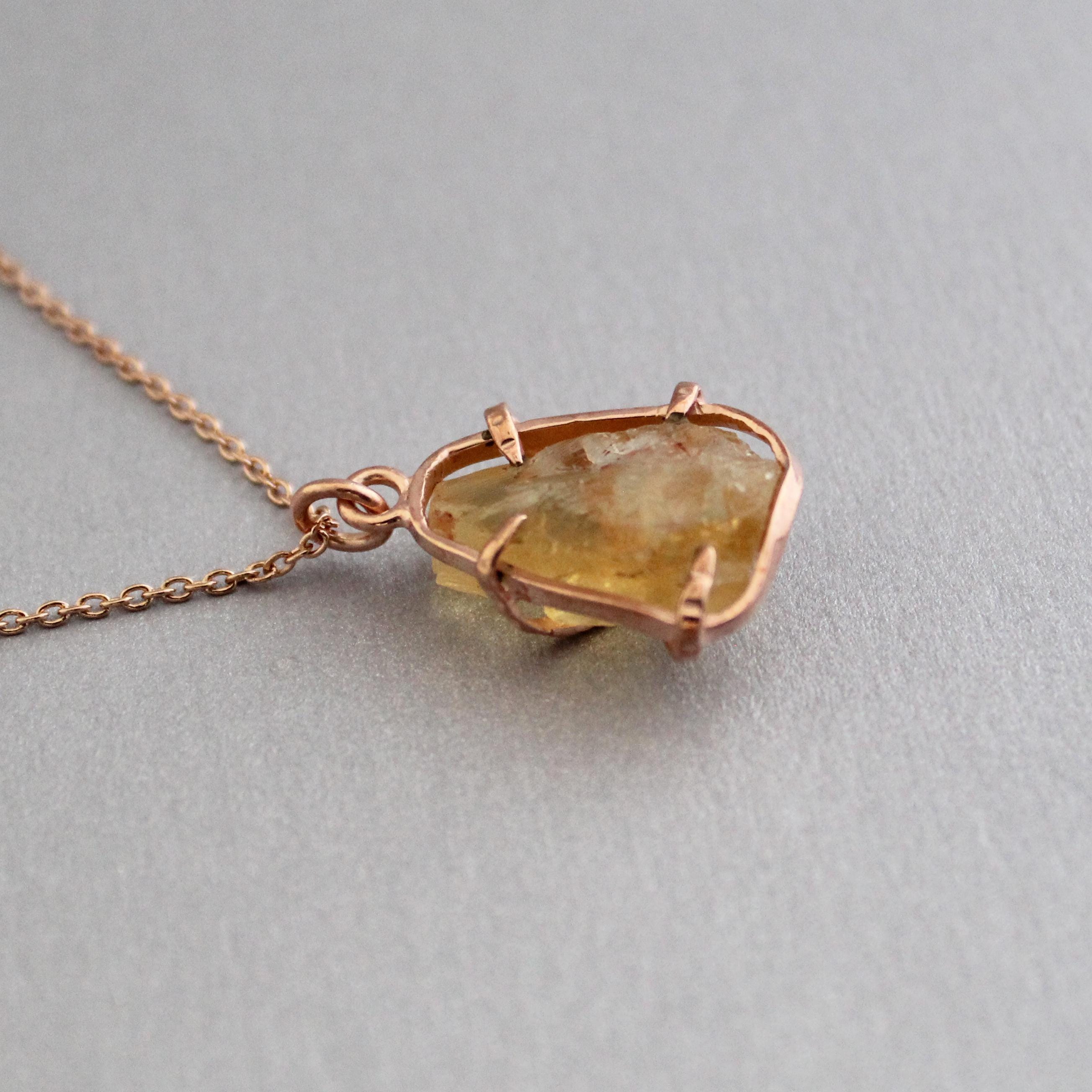 Raw Citrine Necklace: Sterling Silver Wire Wrapped Pendant, Handmade