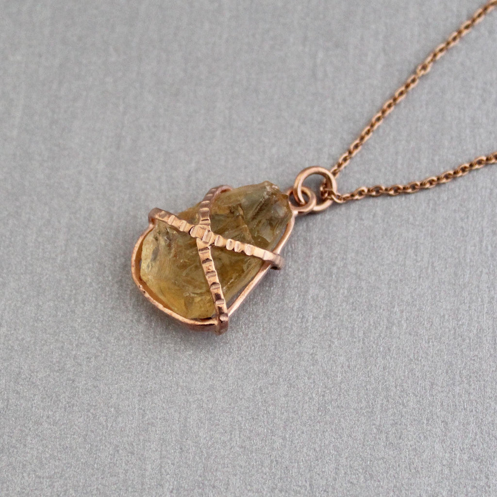 Raw Citrine Necklace: Sterling Silver Wire Wrapped Pendant, Handmade