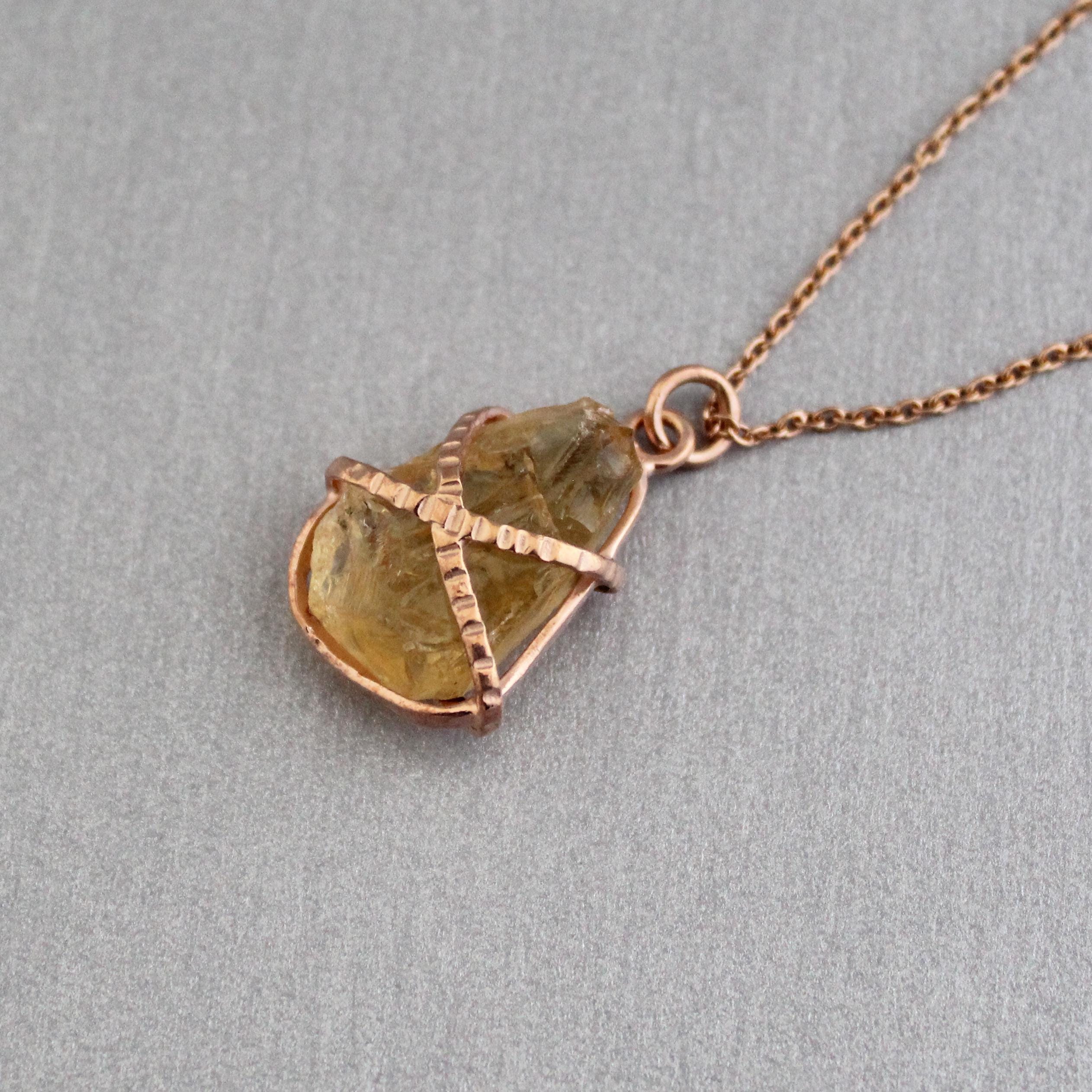 Raw Citrine Necklace: Sterling Silver Wire Wrapped Pendant, Handmade