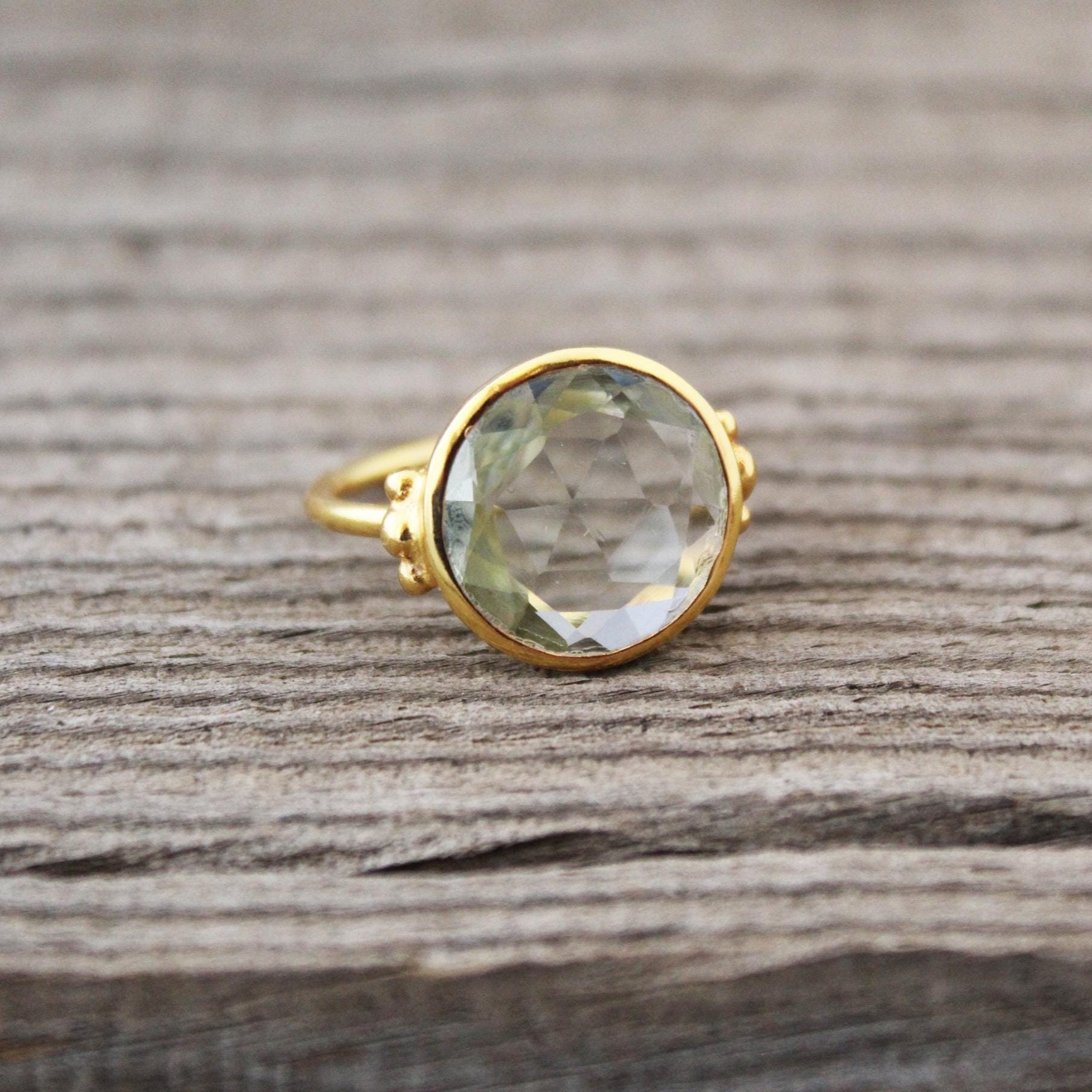 Green Amethyst Ring, Prasiolite Ring, 925 Solid Sterling Silver, 14k Gold Vermeil, Gift For Mother, February Birthstone